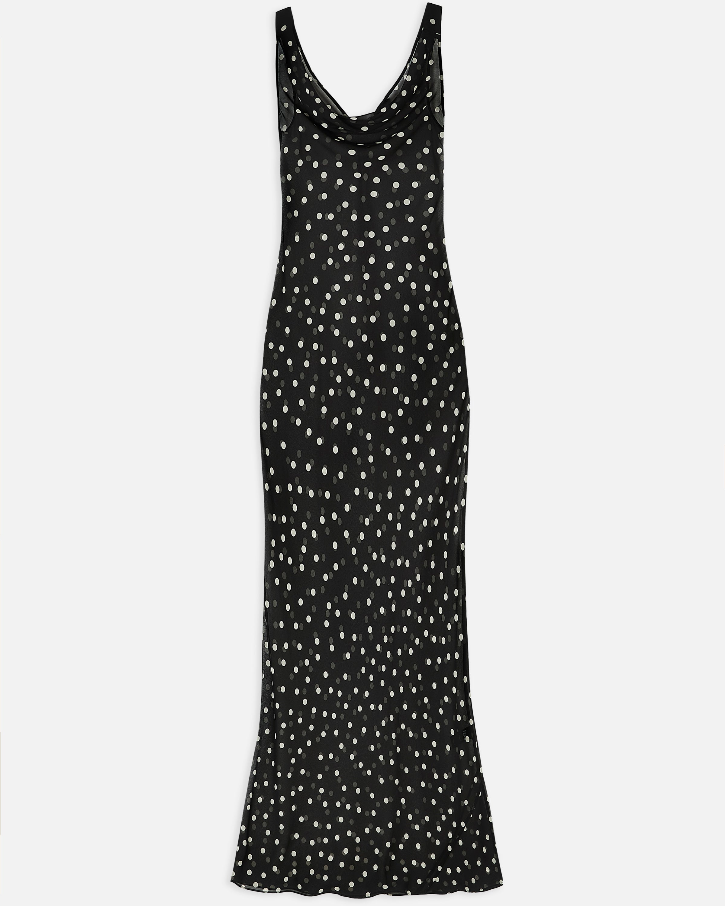 Chiffon Cowl Neck Gown - Maxi Polka Dot