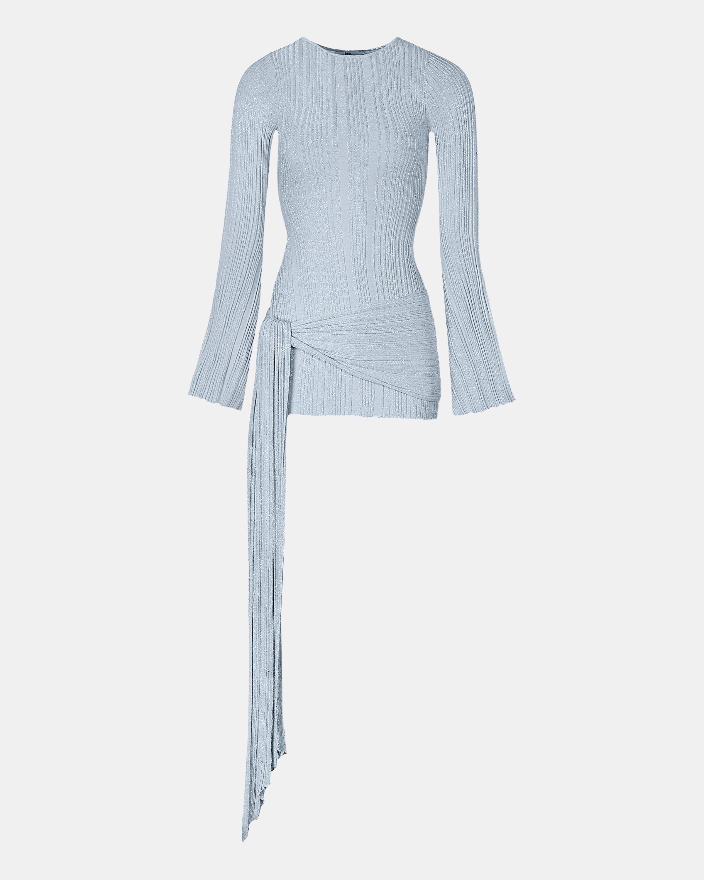 Fine Knit Gathered Longsleeve Mini Dress - Powder Blue Shimmer