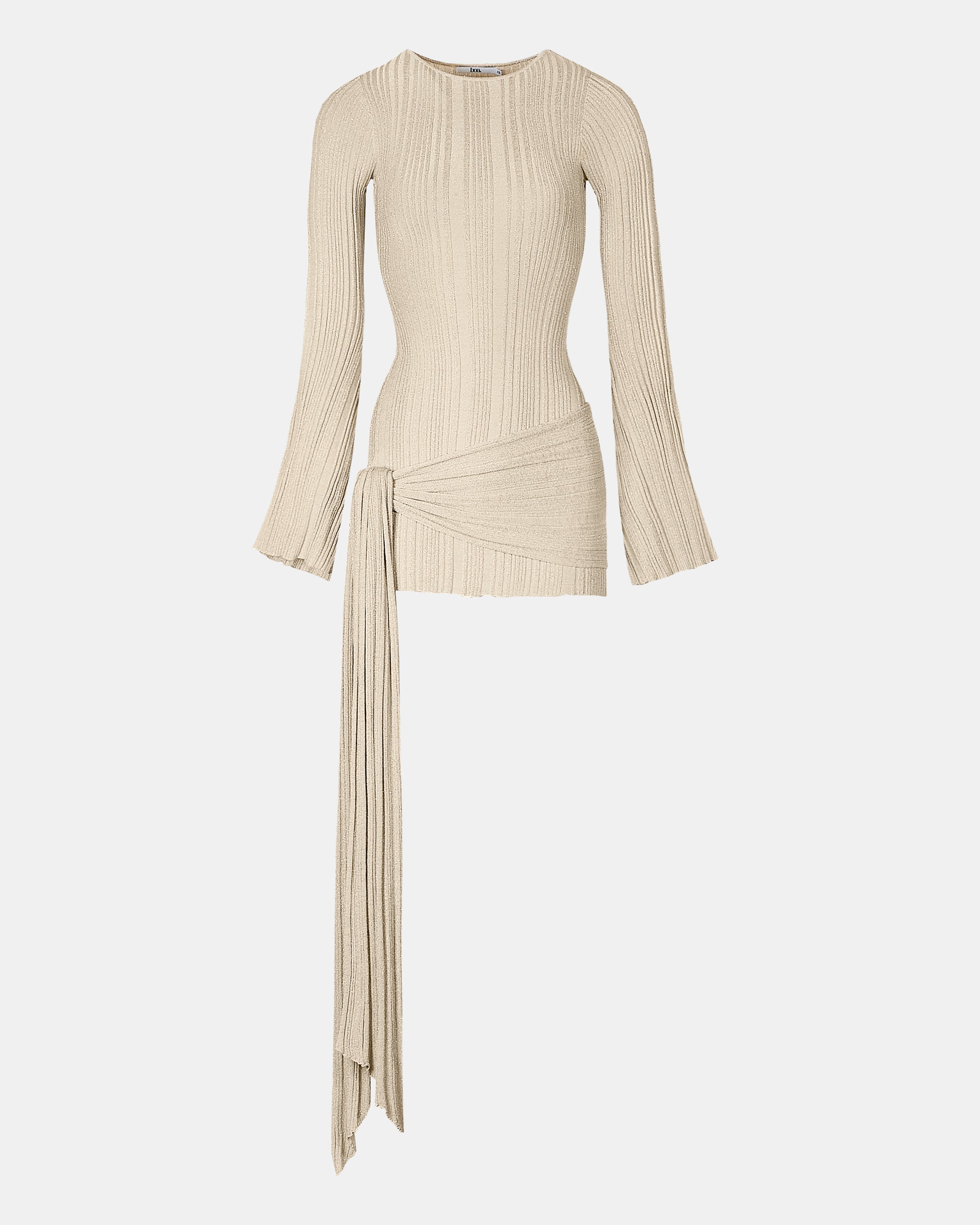 Fine Knit Gathered Longsleeve Mini Dress - Champagne Shimmer