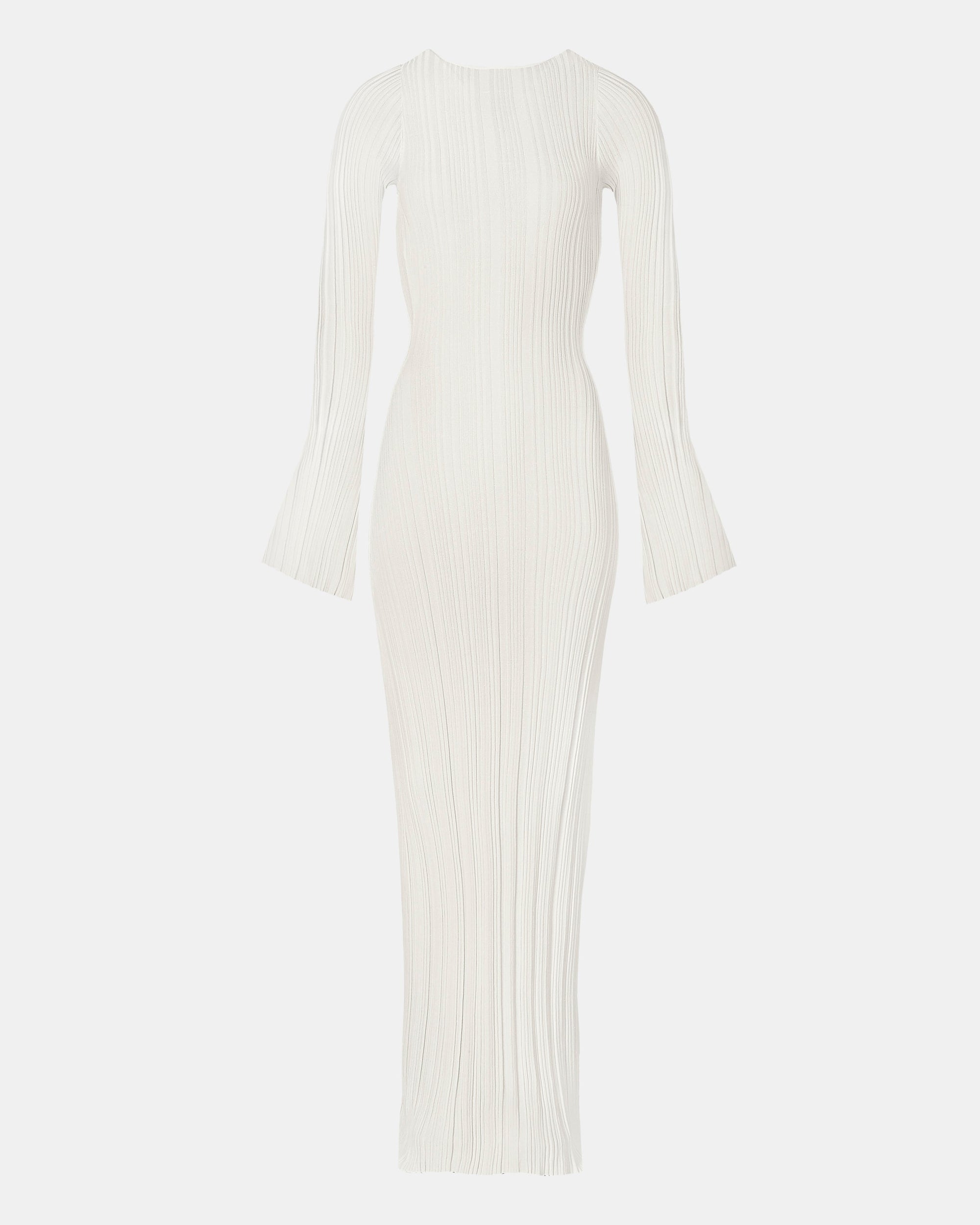 Fine Knit Longsleeve Open Back Maxi Dress - White Shimmer