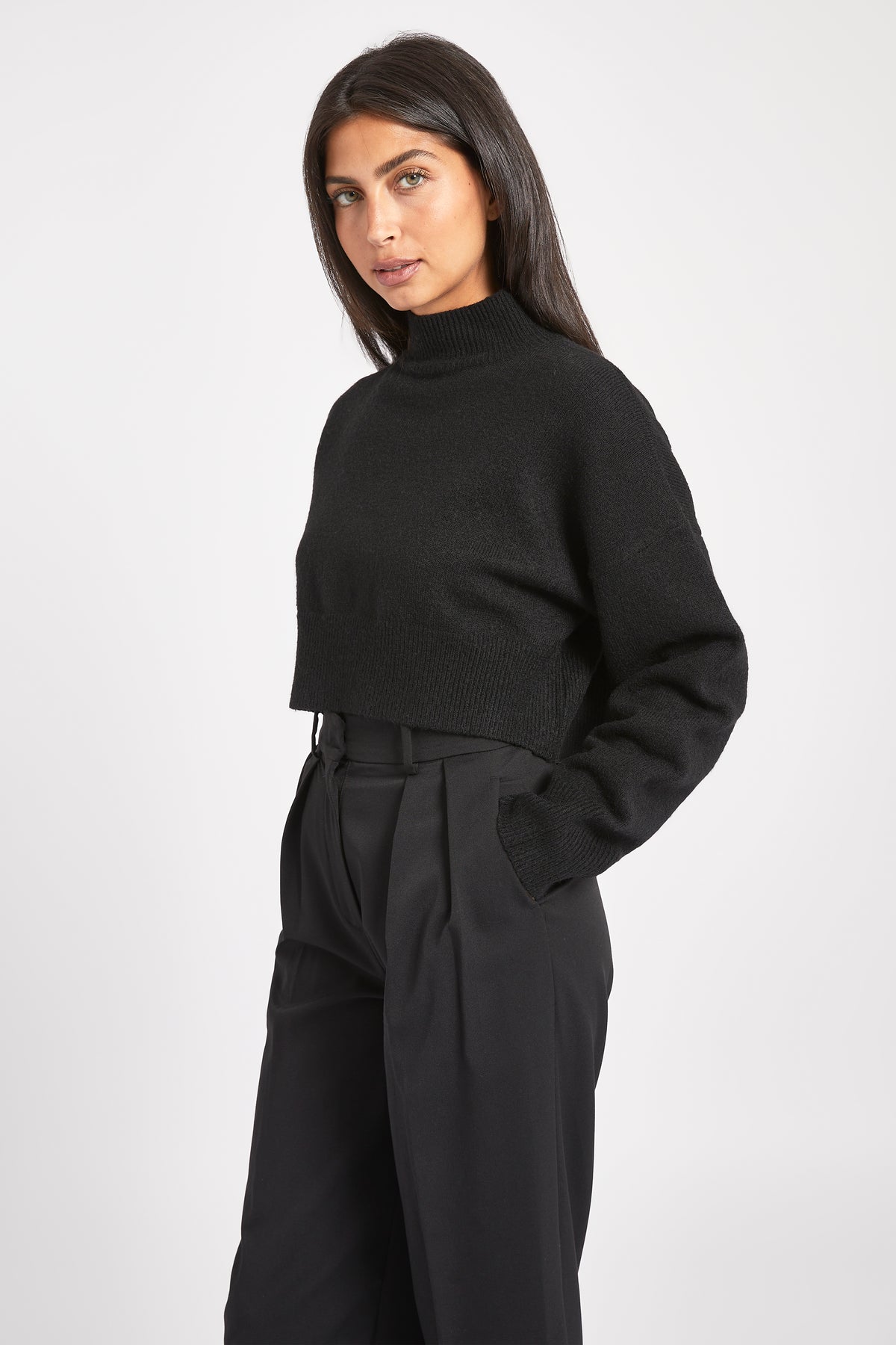Soft Brushed High Neck Jumper - Black