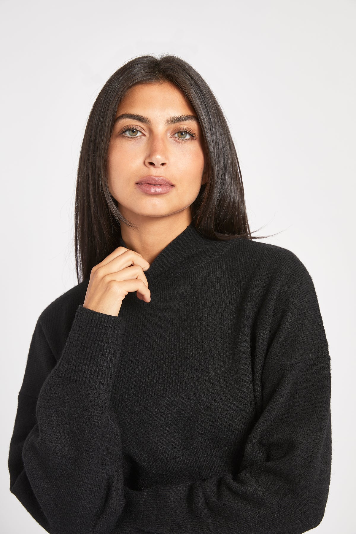 Soft Brushed High Neck Jumper - Black