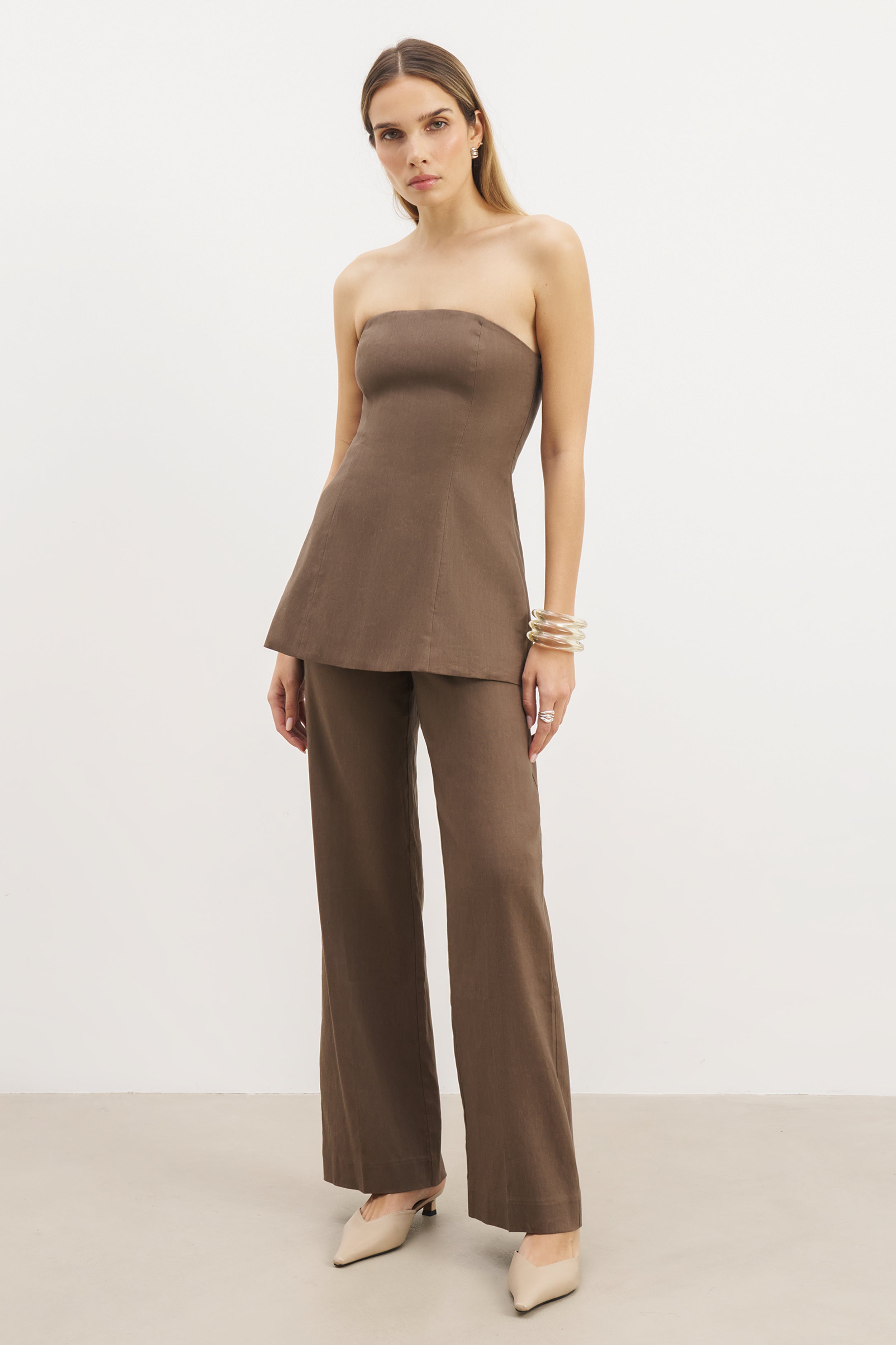 Strapless Linen A Line Bodice - Truffle