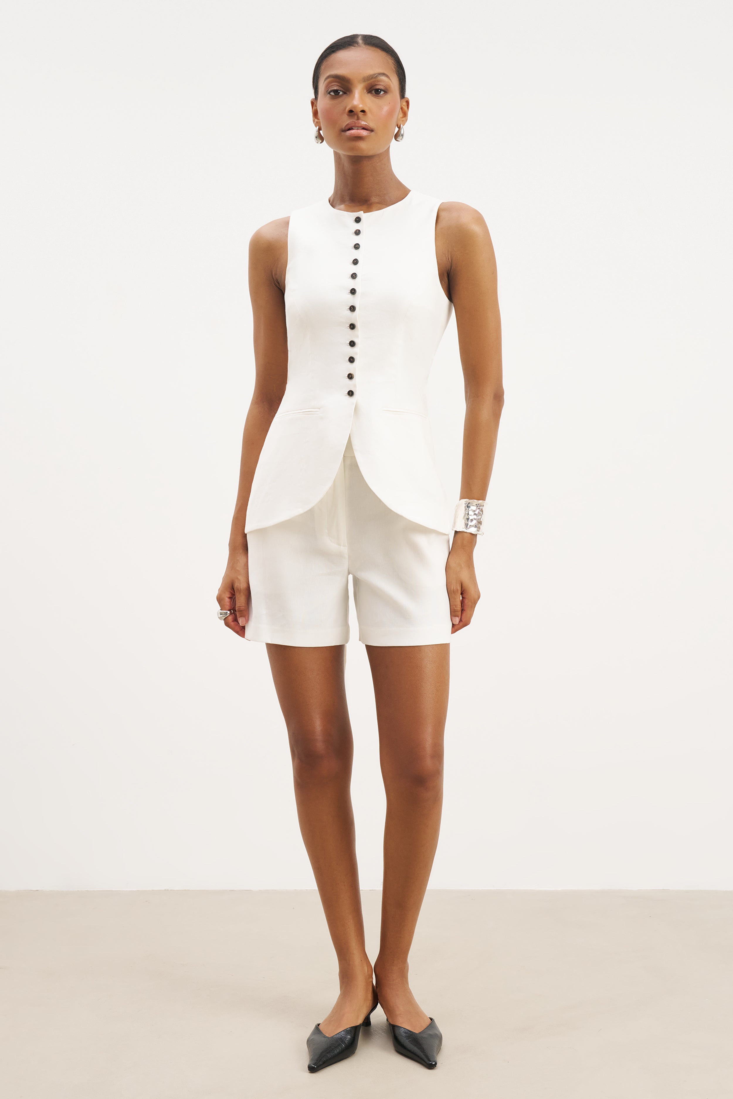 Tailored Linen Peplum Waistcoat - White