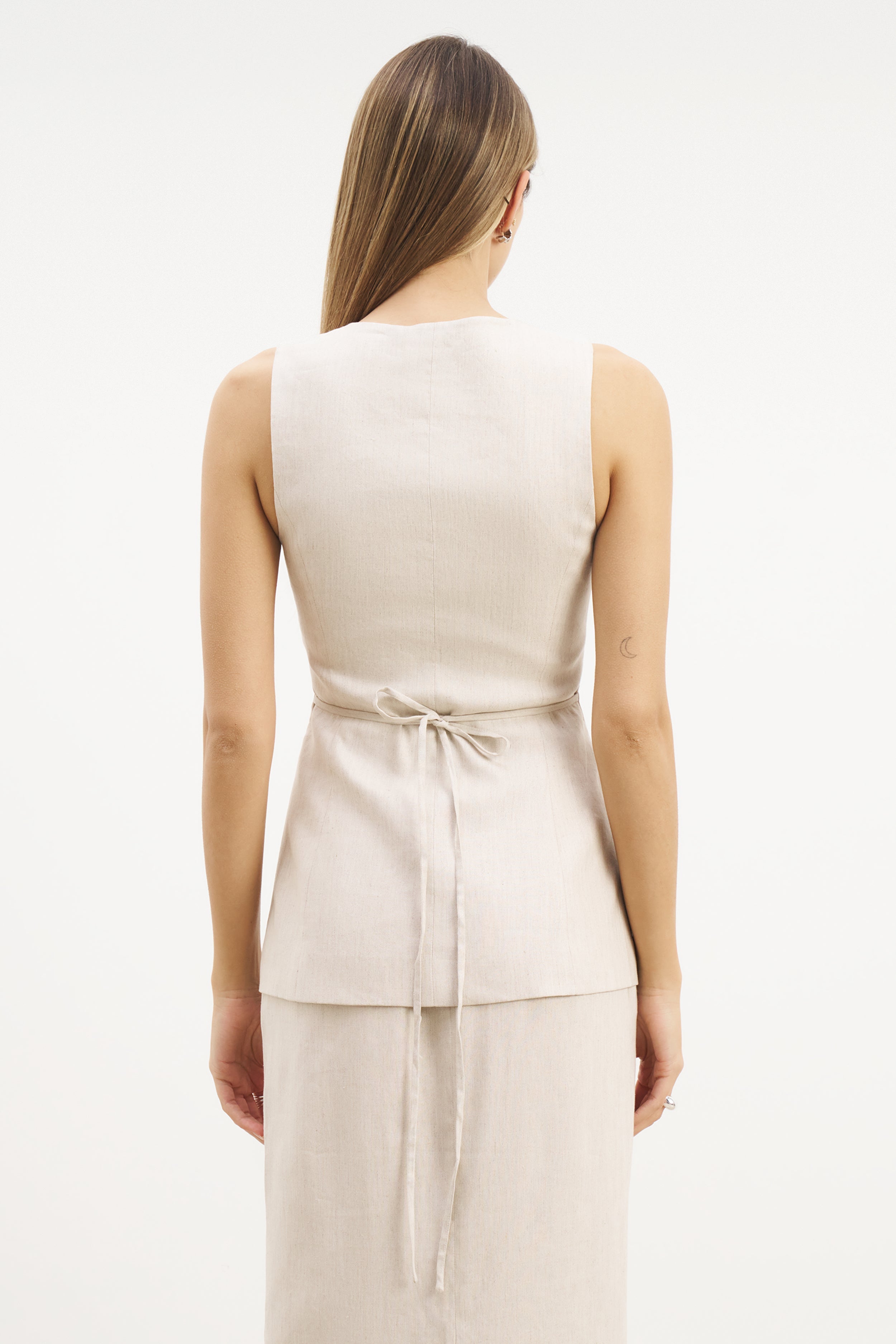 Tailored Linen Peplum Waistcoat - Birch