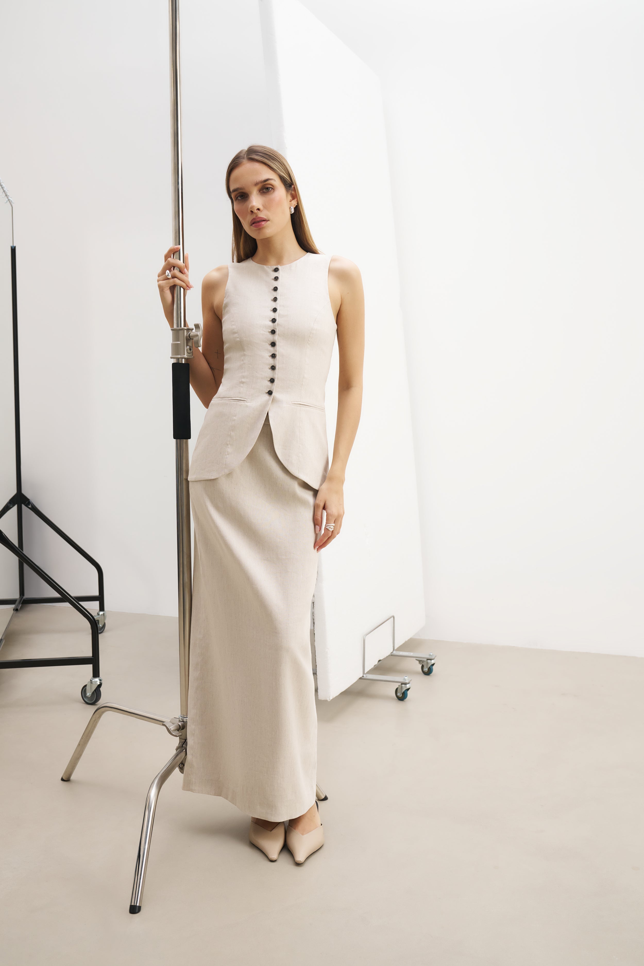 Tailored Linen Peplum Waistcoat - Birch