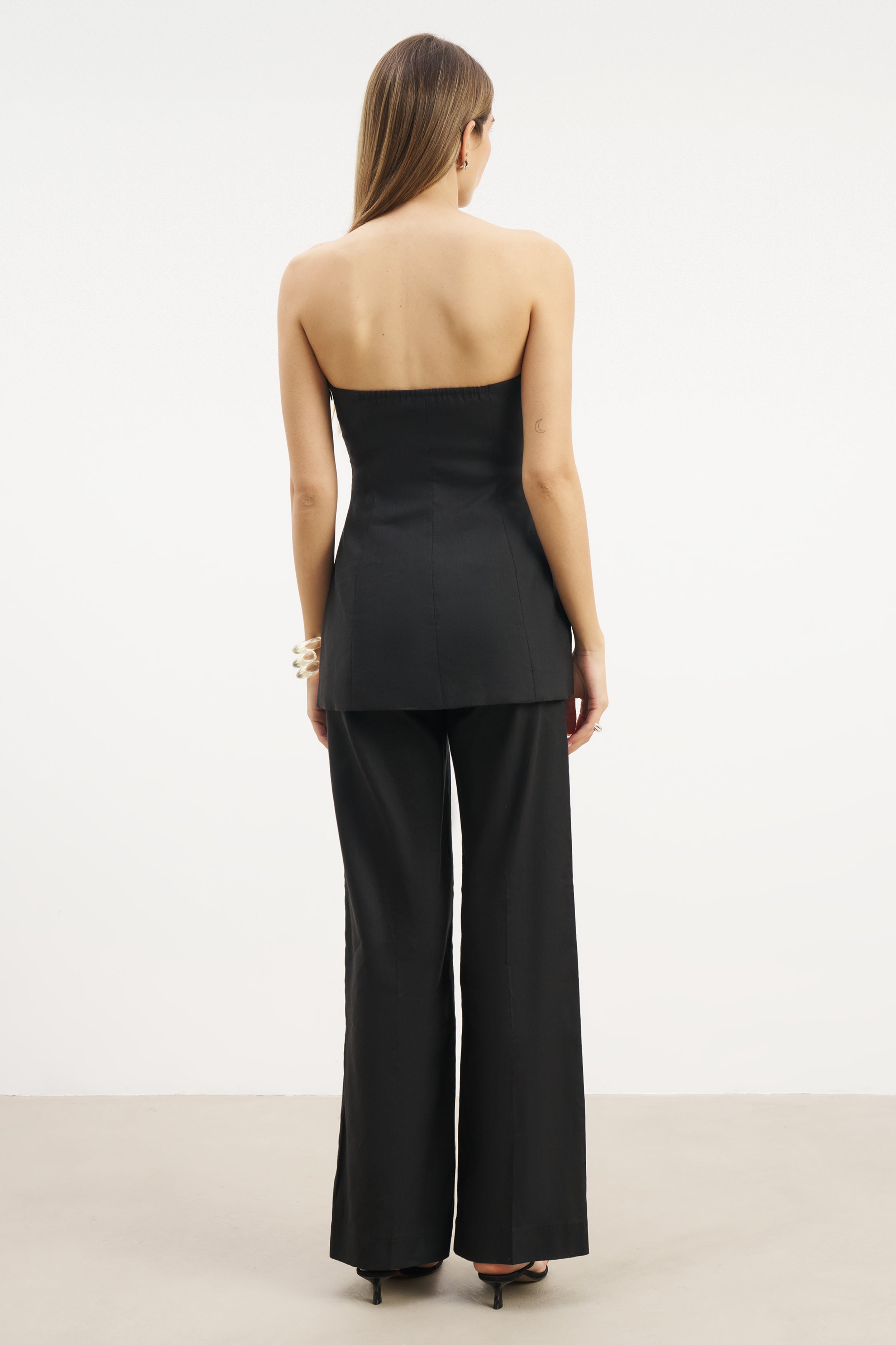 Tailored Linen High Rise Trousers - Black