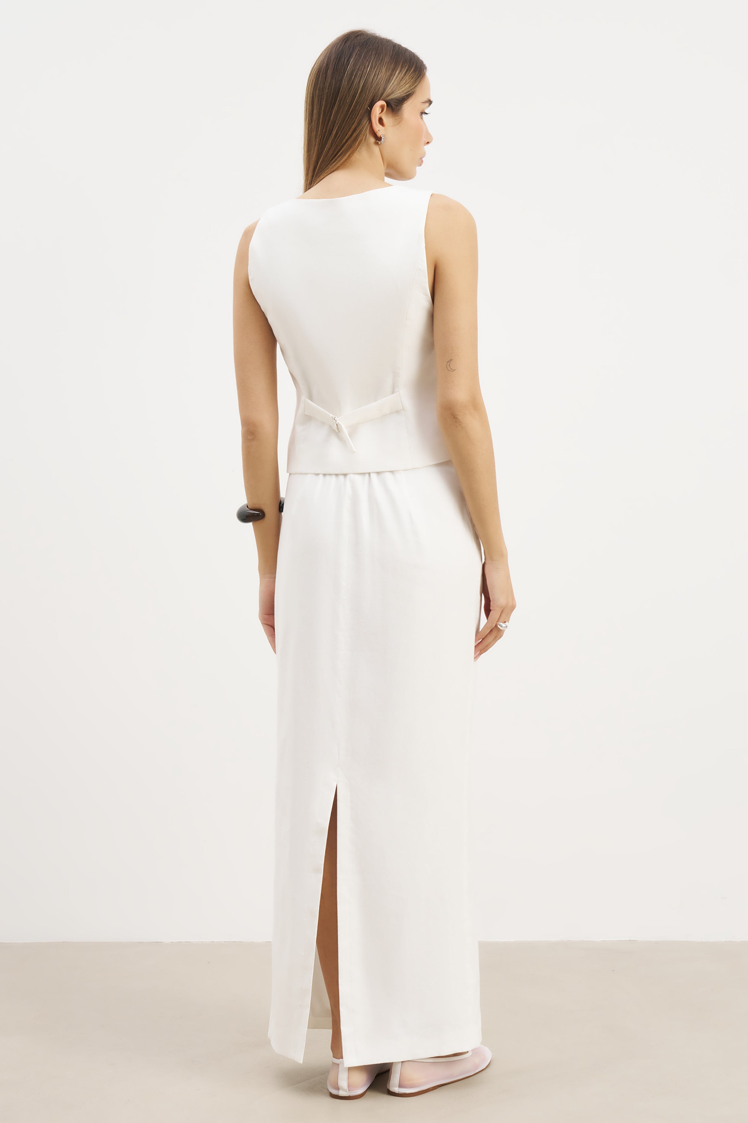 Mid Rise Linen Maxi Skirt - White