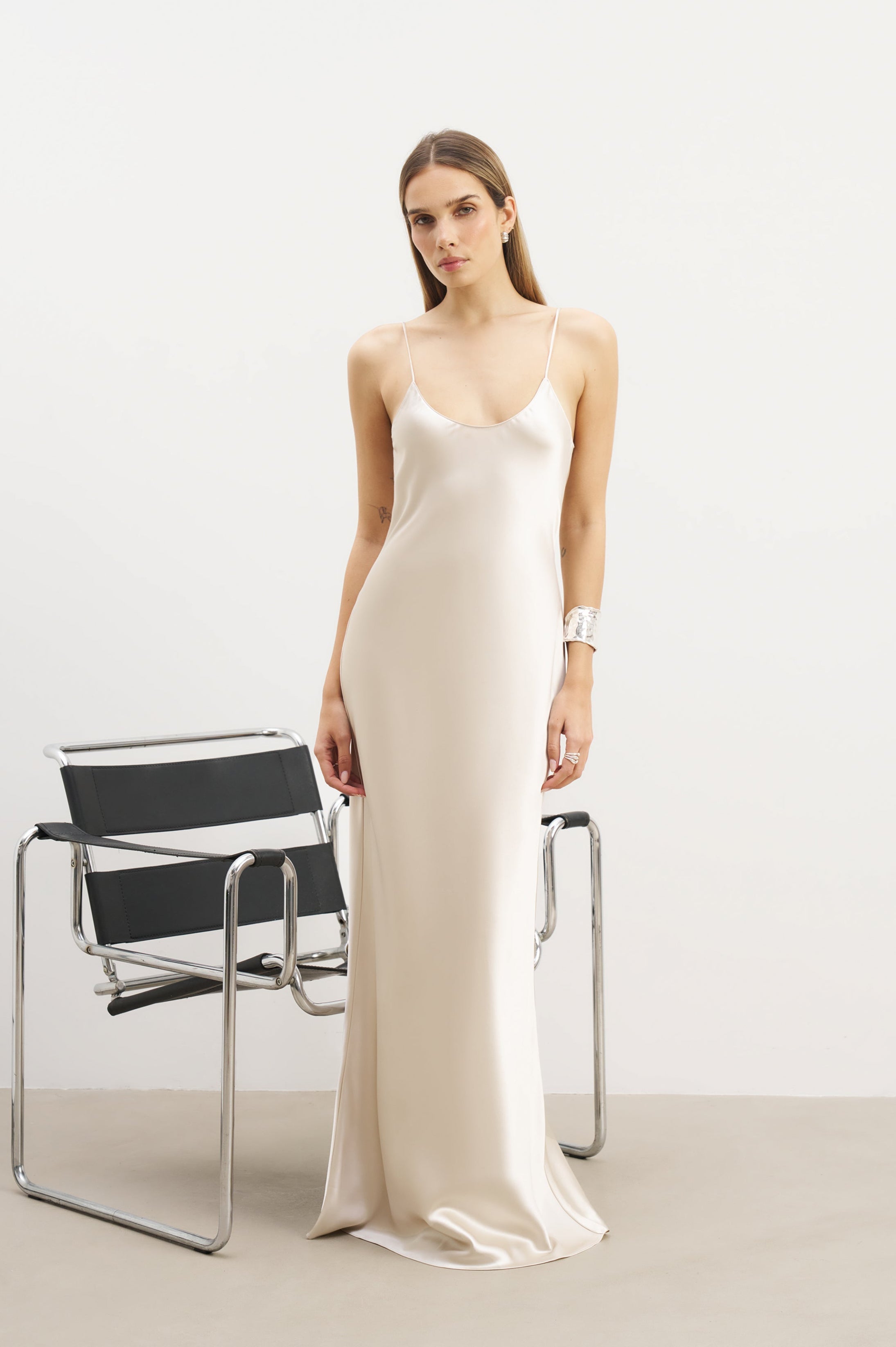 Satin Scoop Neck Camisole Maxi Dress - Champagne