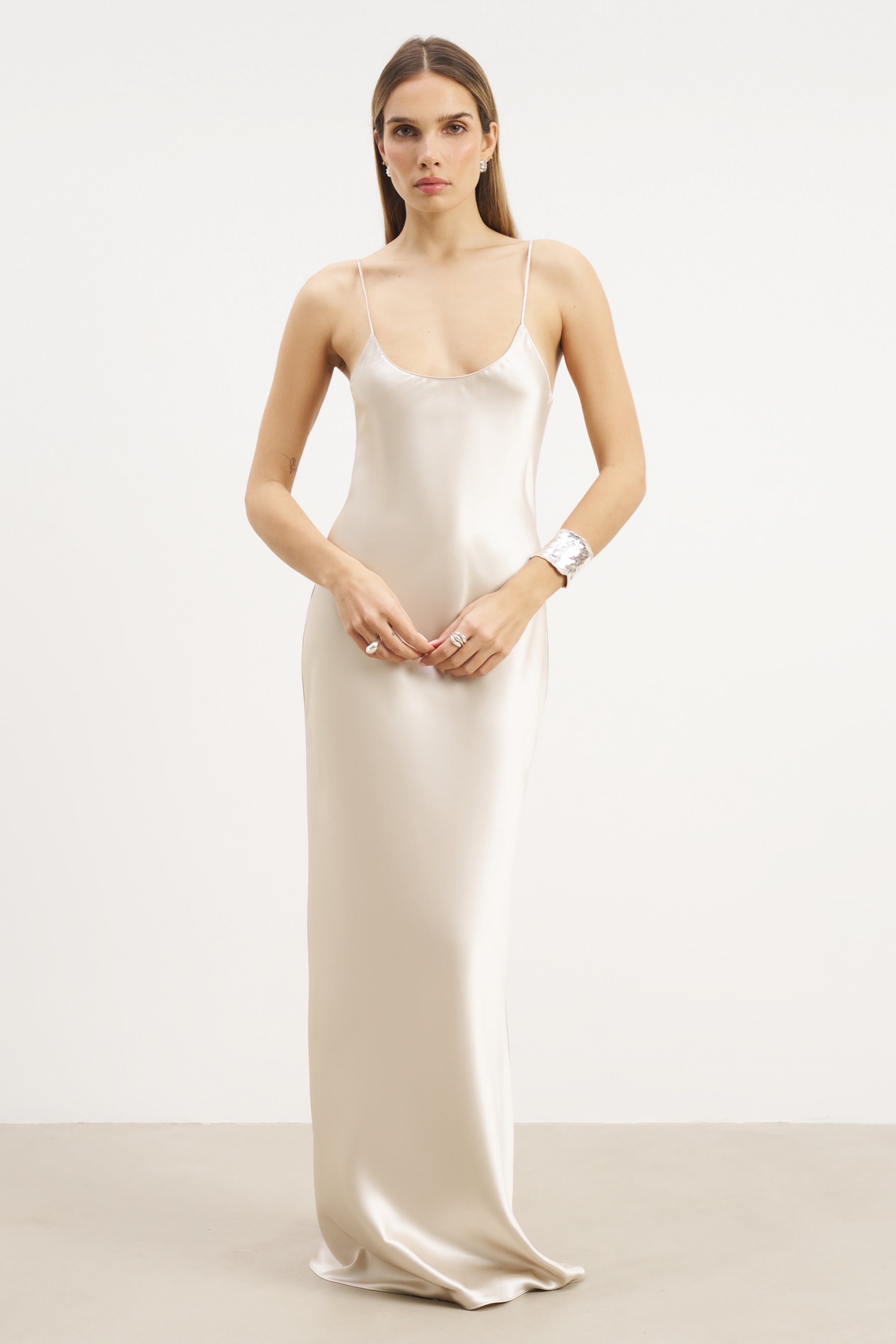 Satin Scoop Neck Camisole Maxi Dress - Champagne
