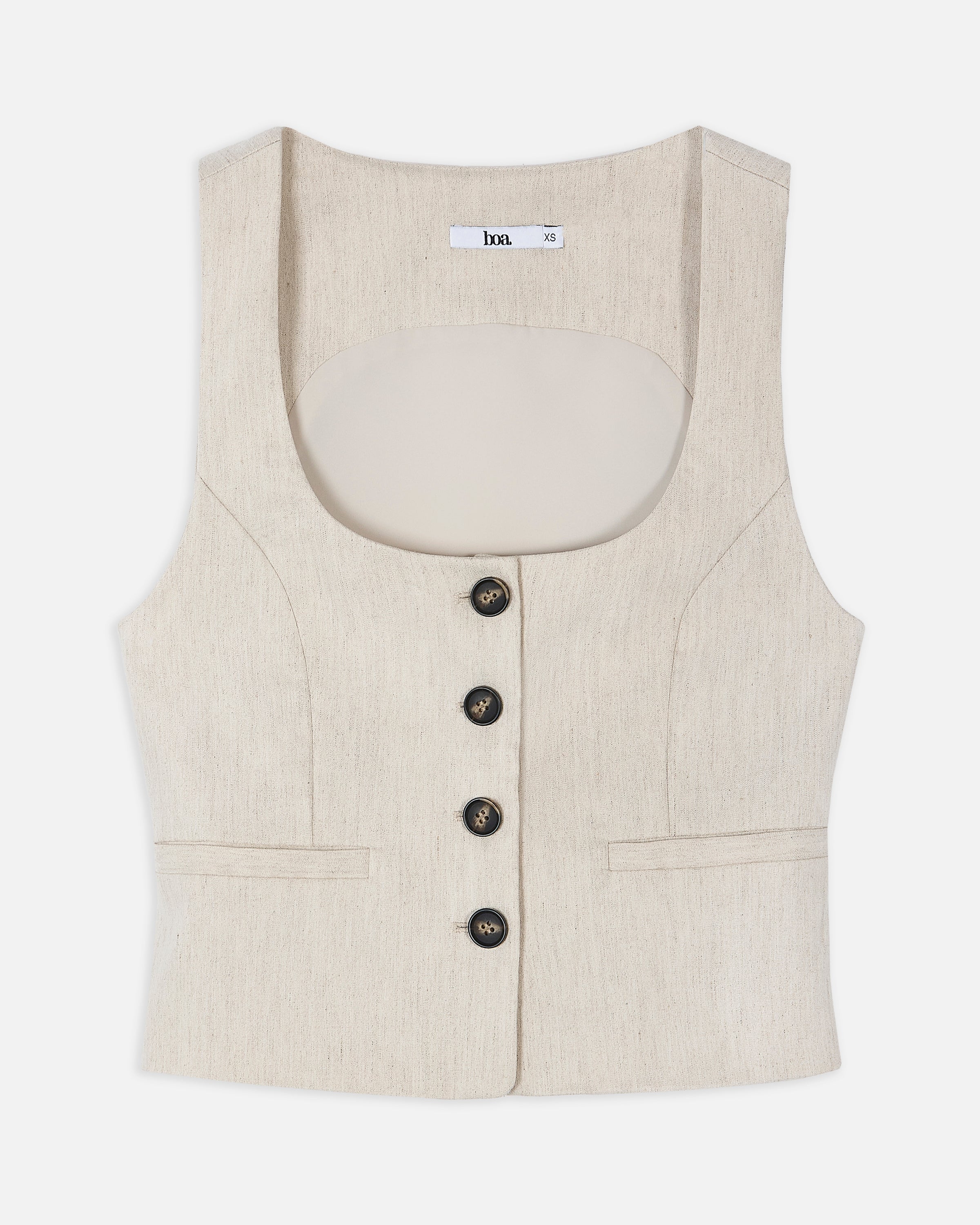Scoop Neck Linen Waistcoat - Birch