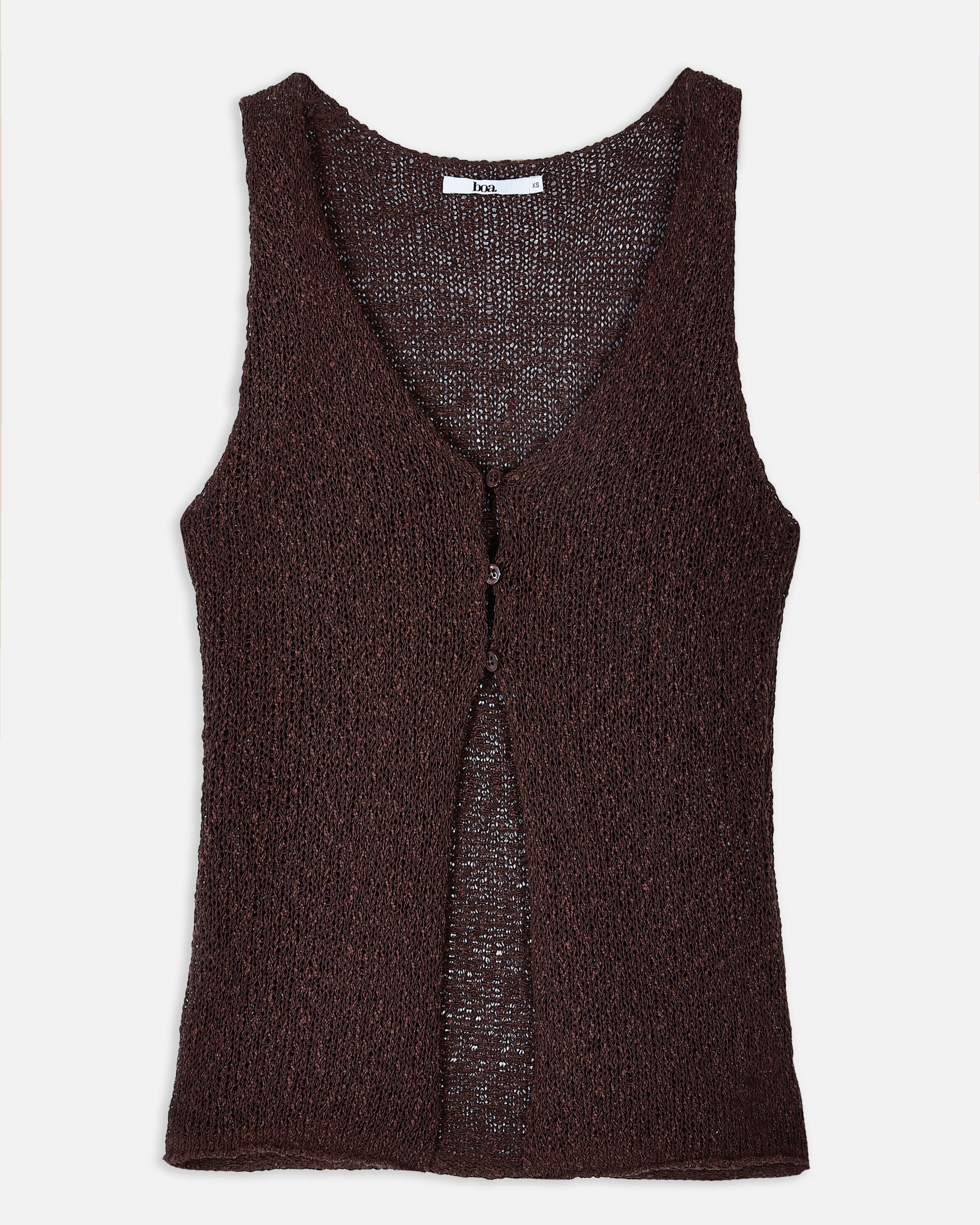 Crochet Knit V Neck Waistcoat - Carob