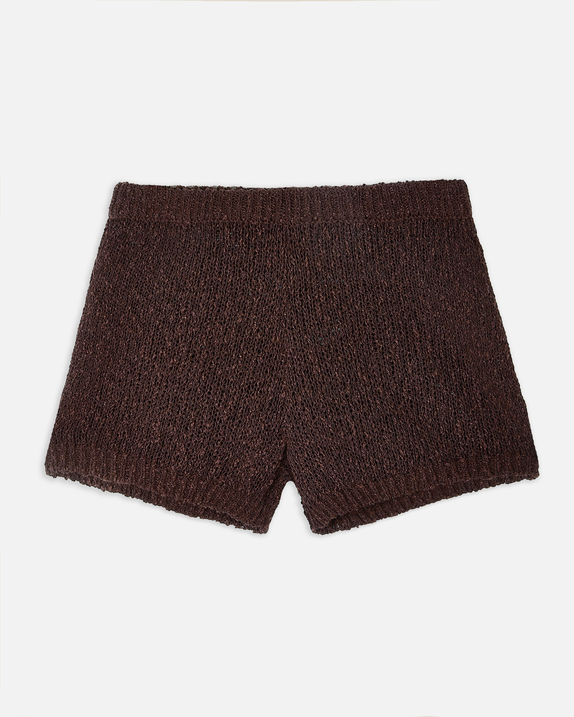 Crochet Knit Mini Shorts - Carob