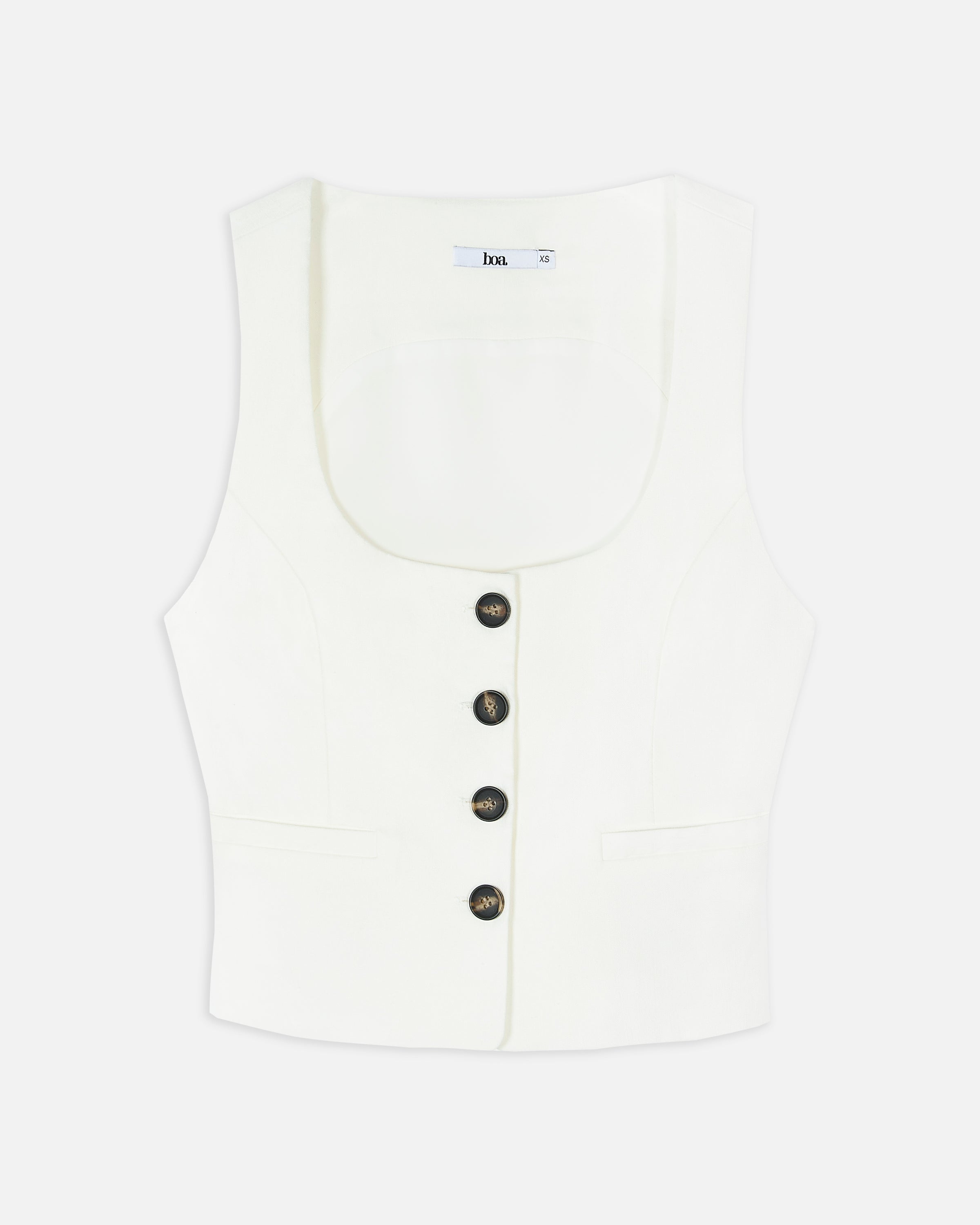 Scoop Neck Linen Waistcoat - White