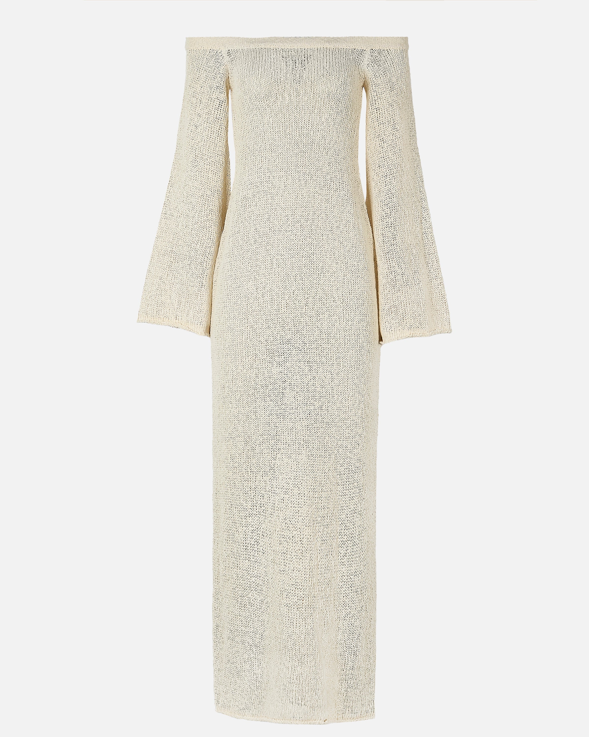 Crochet Knit Off Shoulder Maxi Dress - Cream