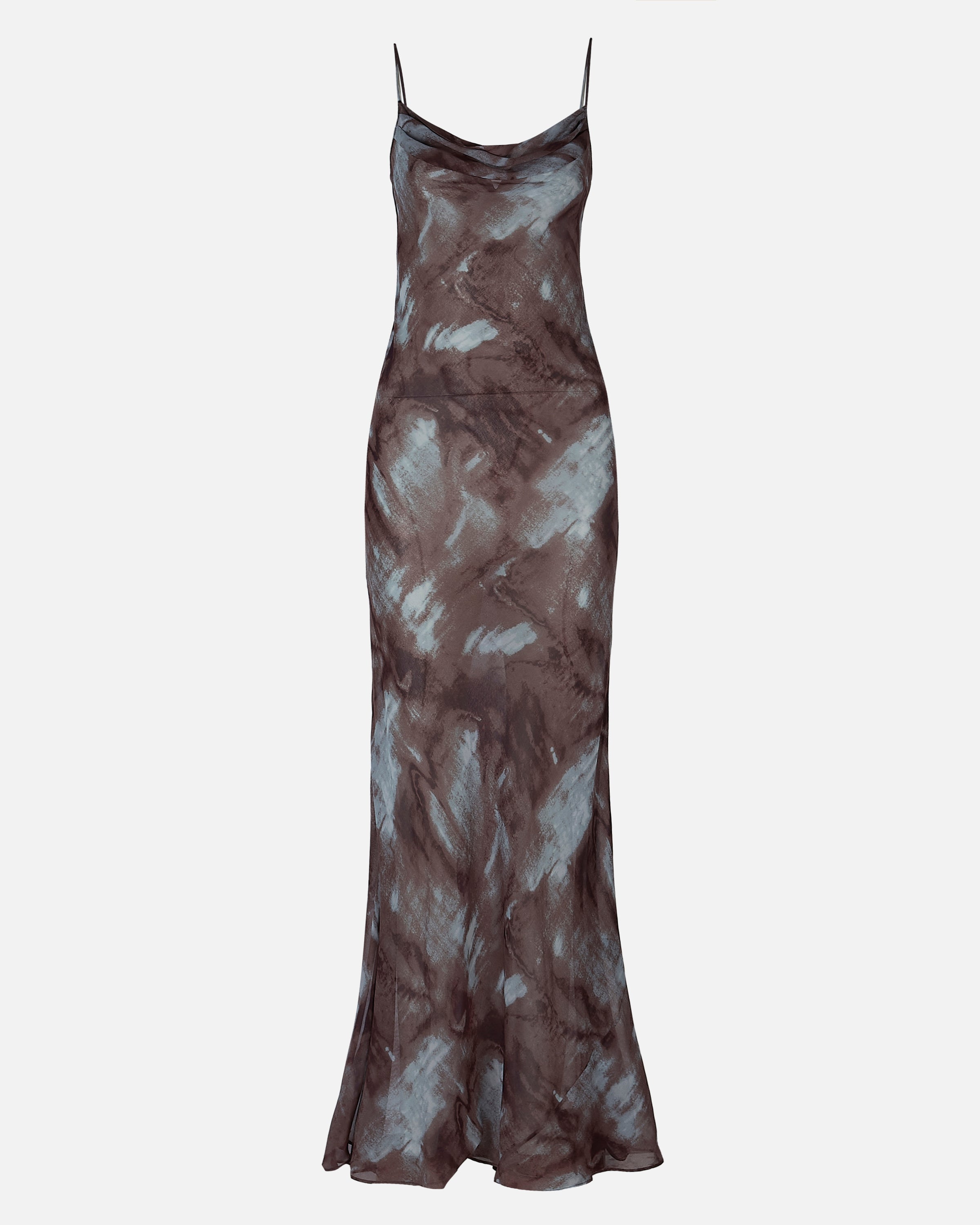 Ruched Chiffon Maxi Dress - Blue Marble