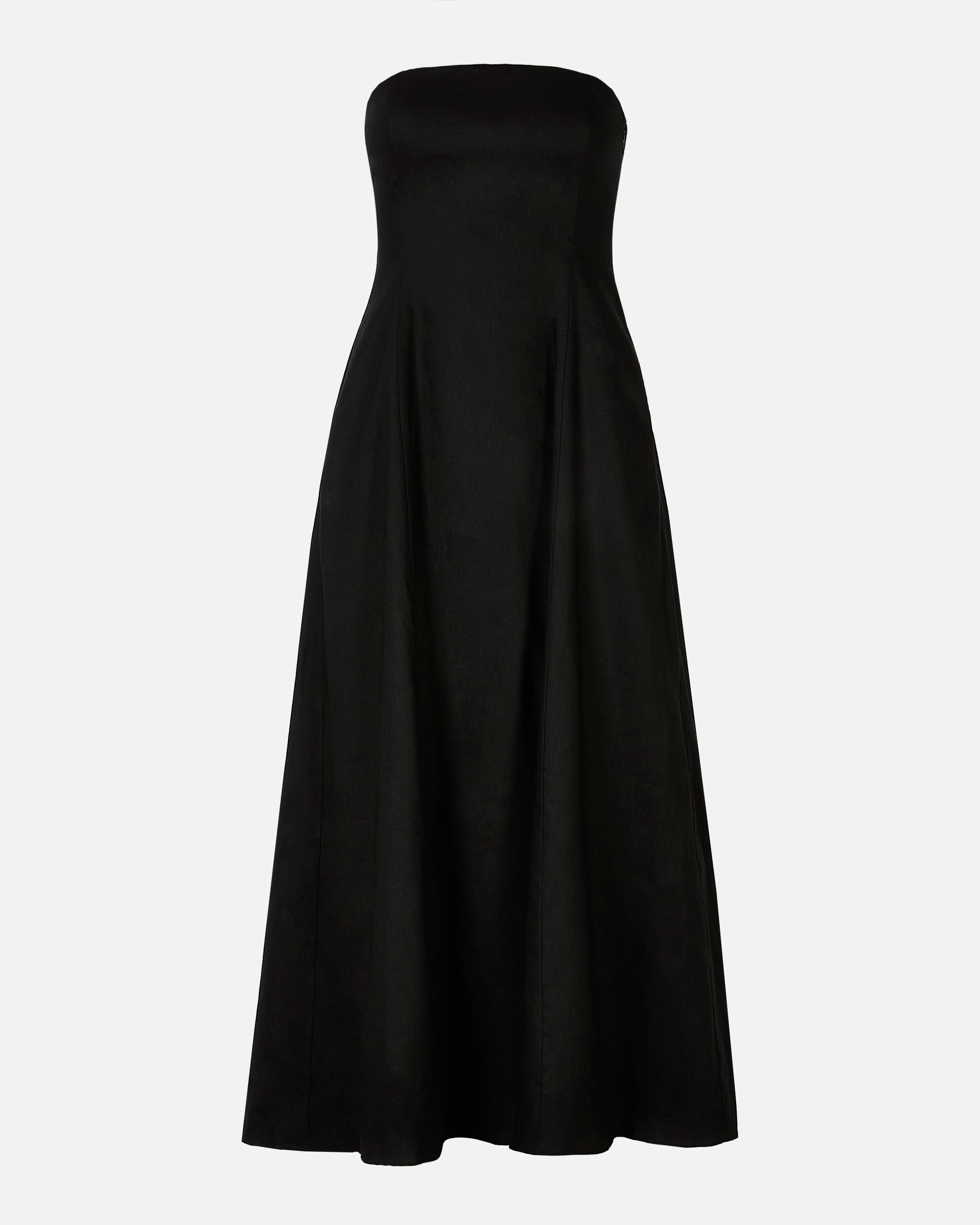 Strapless Linen A Line Maxi Dress - Black