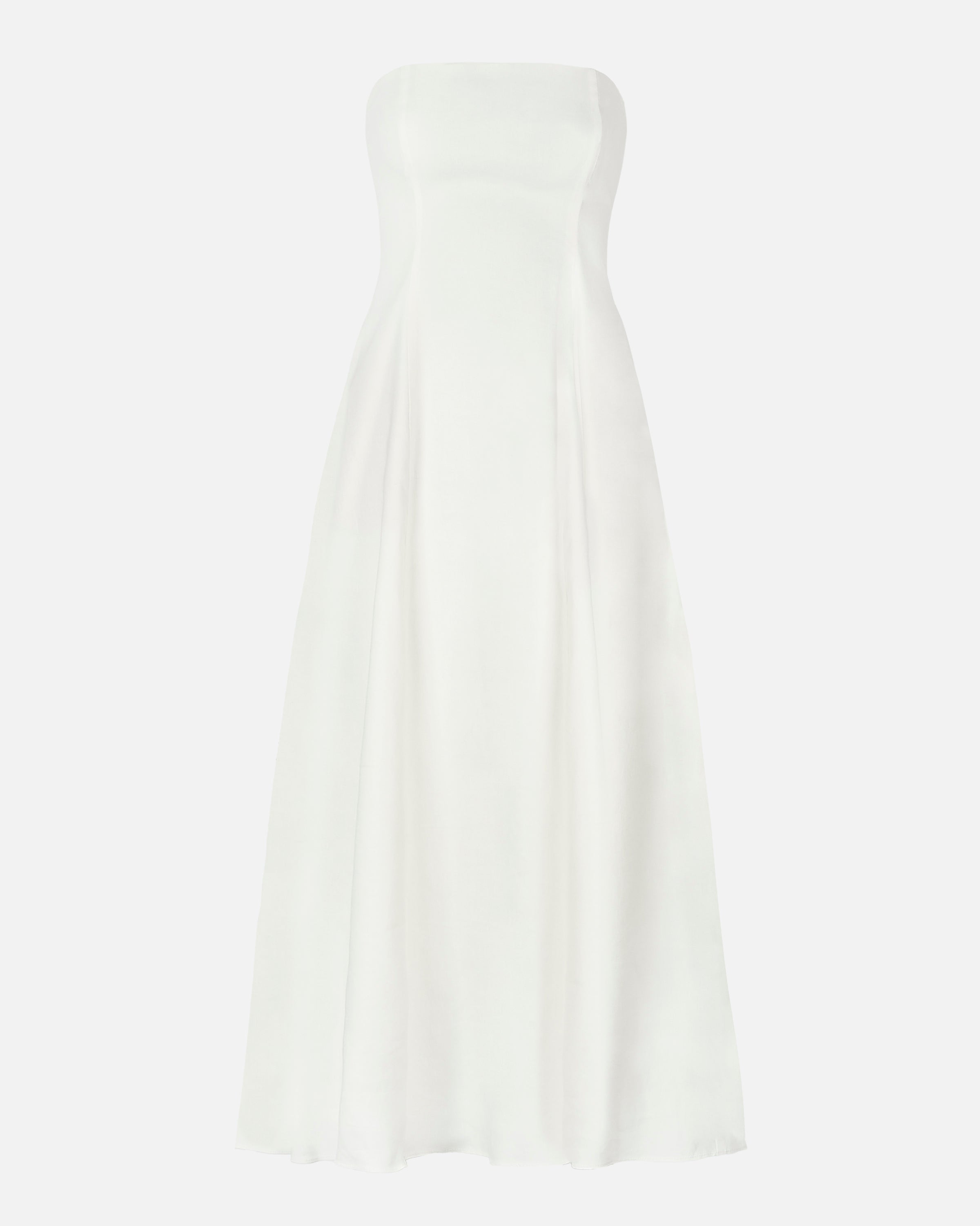 Strapless Linen A Line Maxi Dress - White