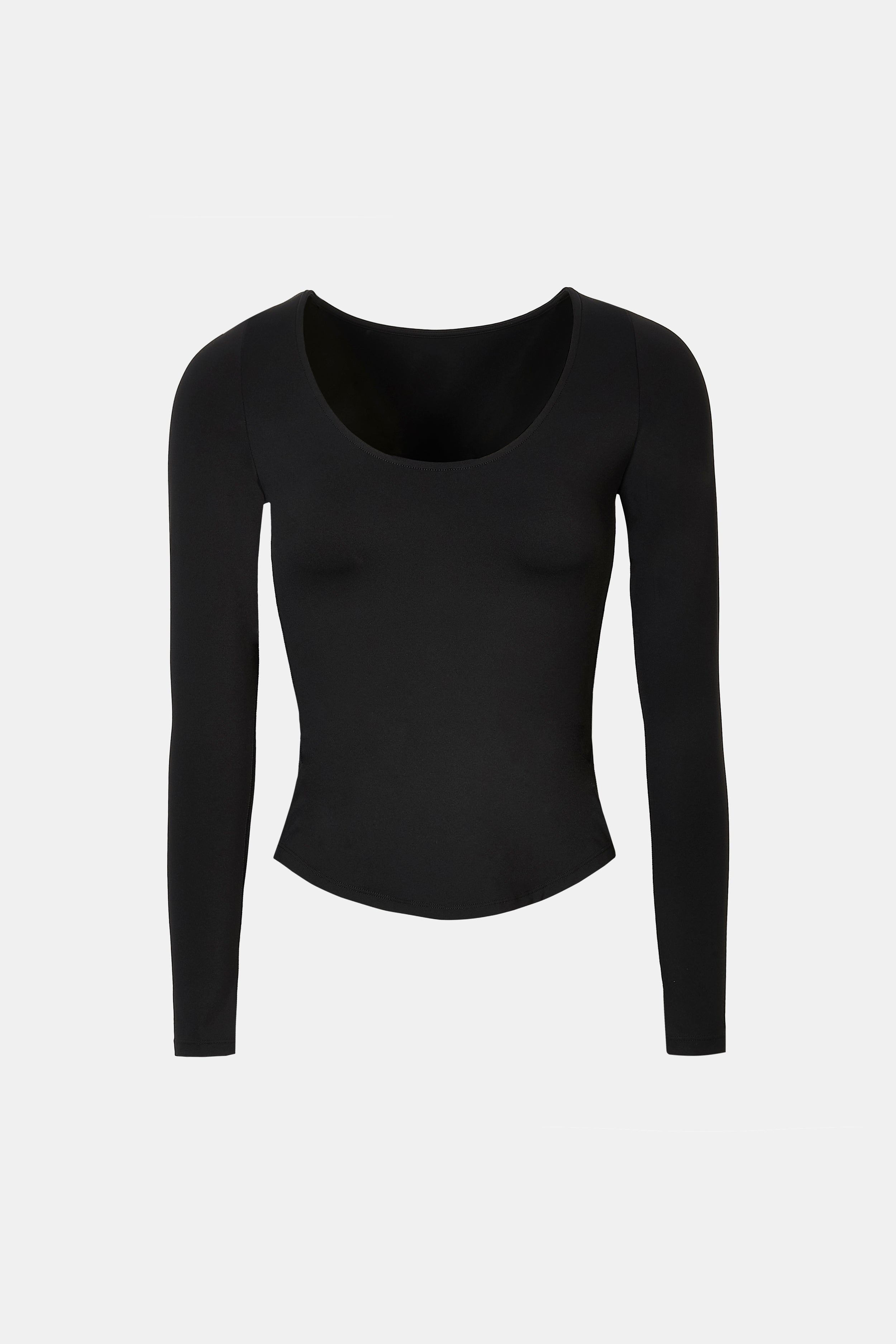 Base Sculpting Scoop Neck Long Sleeve Top - Black