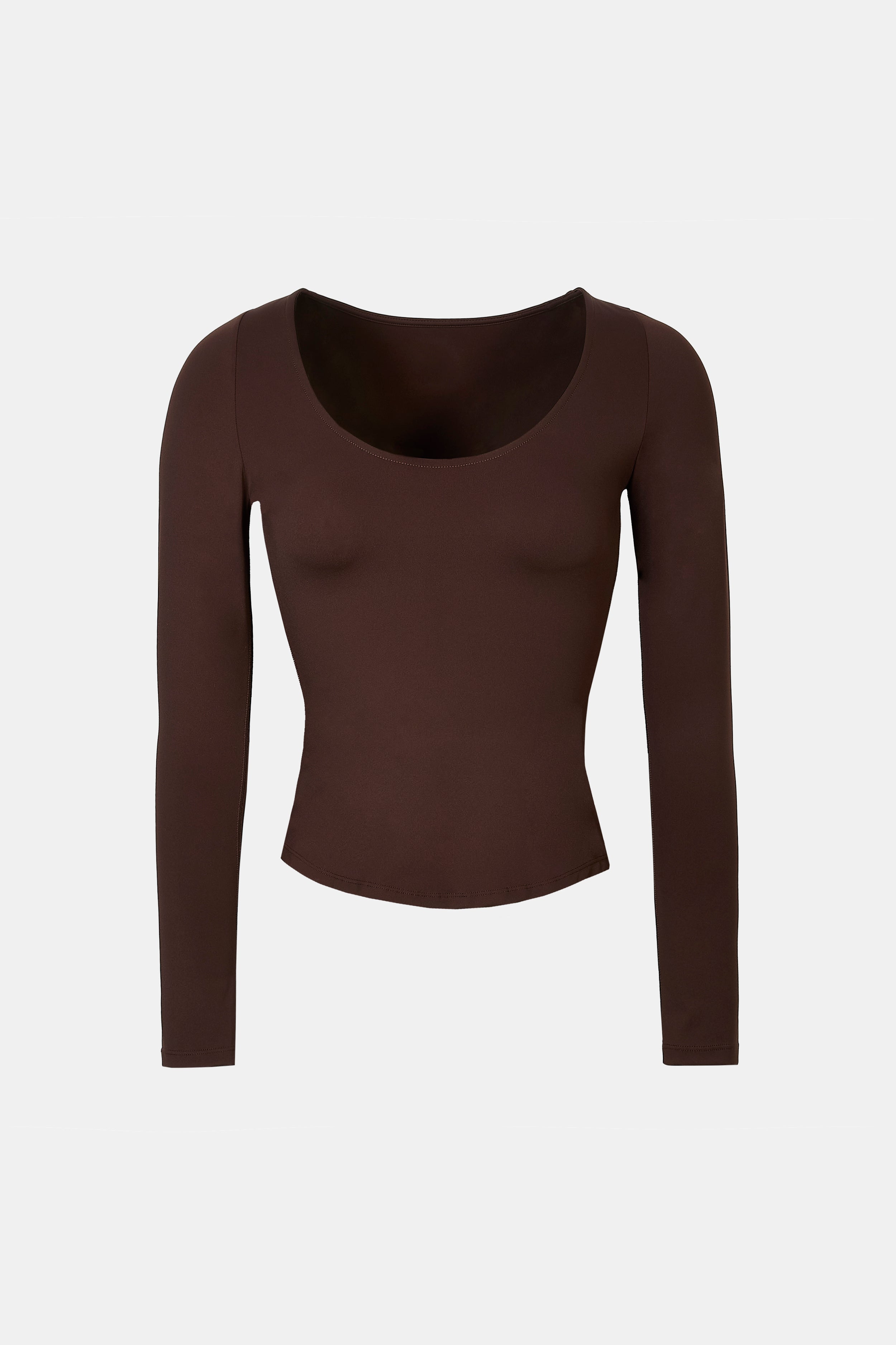 Base Sculpting Scoop Neck Long Sleeve Top - Carob