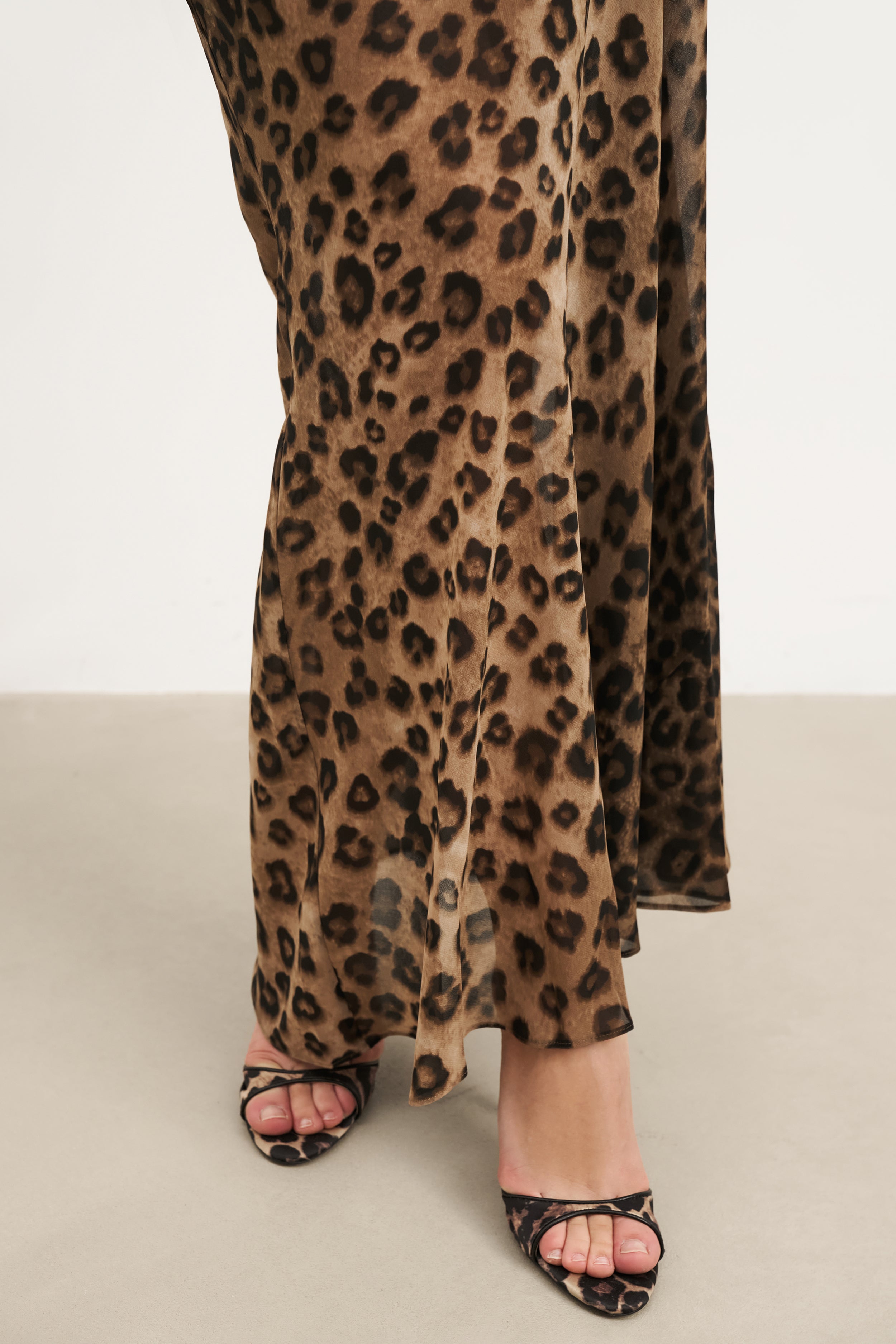 Ruched Chiffon Maxi Dress - Leopard Print