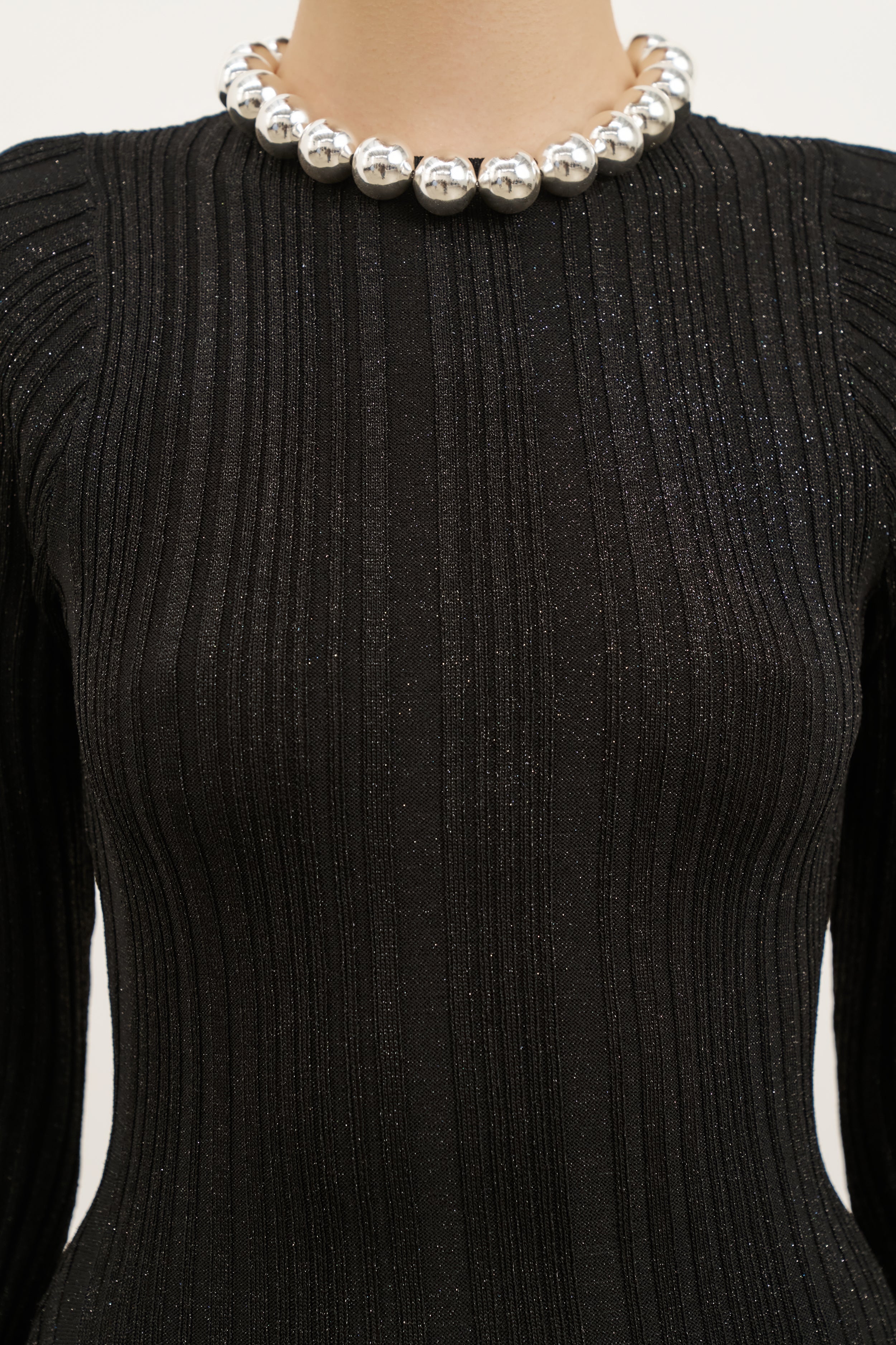 Fine Knit Longsleeve Open Back Maxi Dress - Black Shimmer