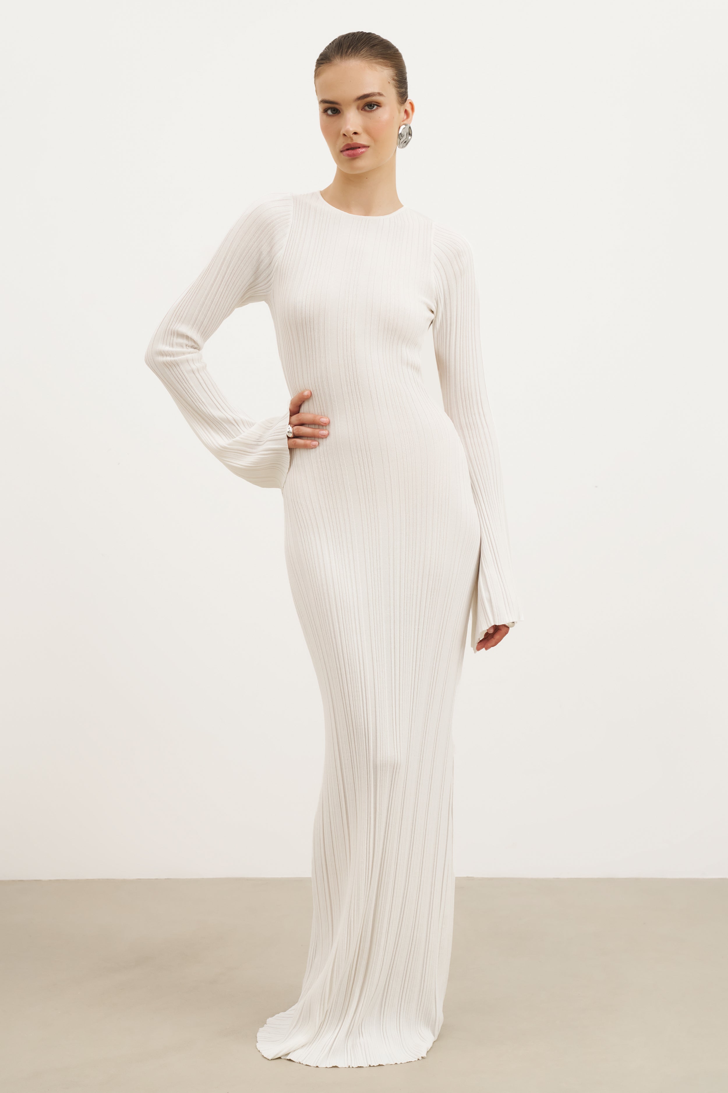 white knit long sleeve dress Ribbed Sleeves Medium knit material for an easy slip on design CAICJ98 Sweater Dress For Women