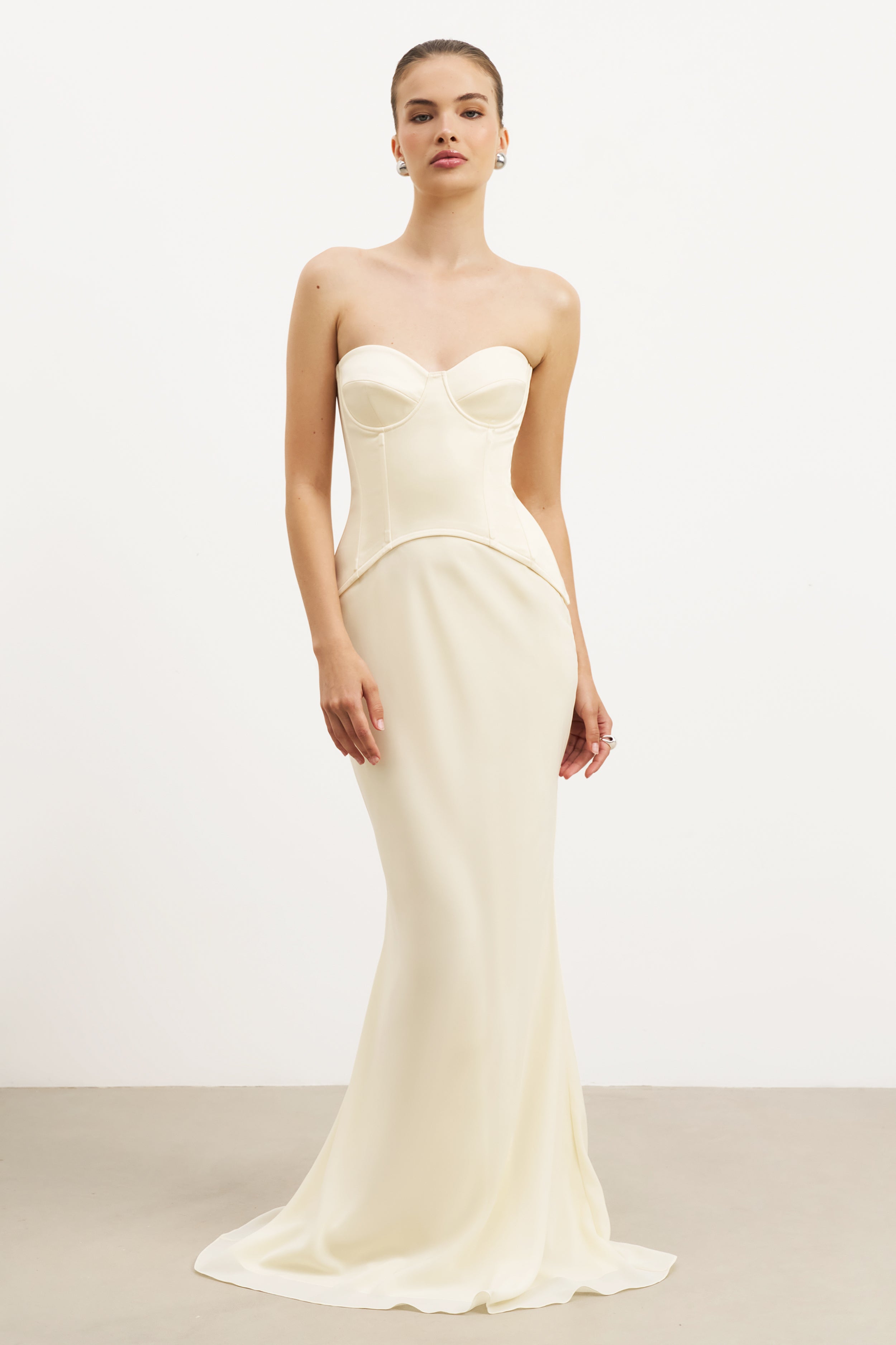 Sweetheart Neck Evening Wear with Illusion Boned Corset Taupe main image 1