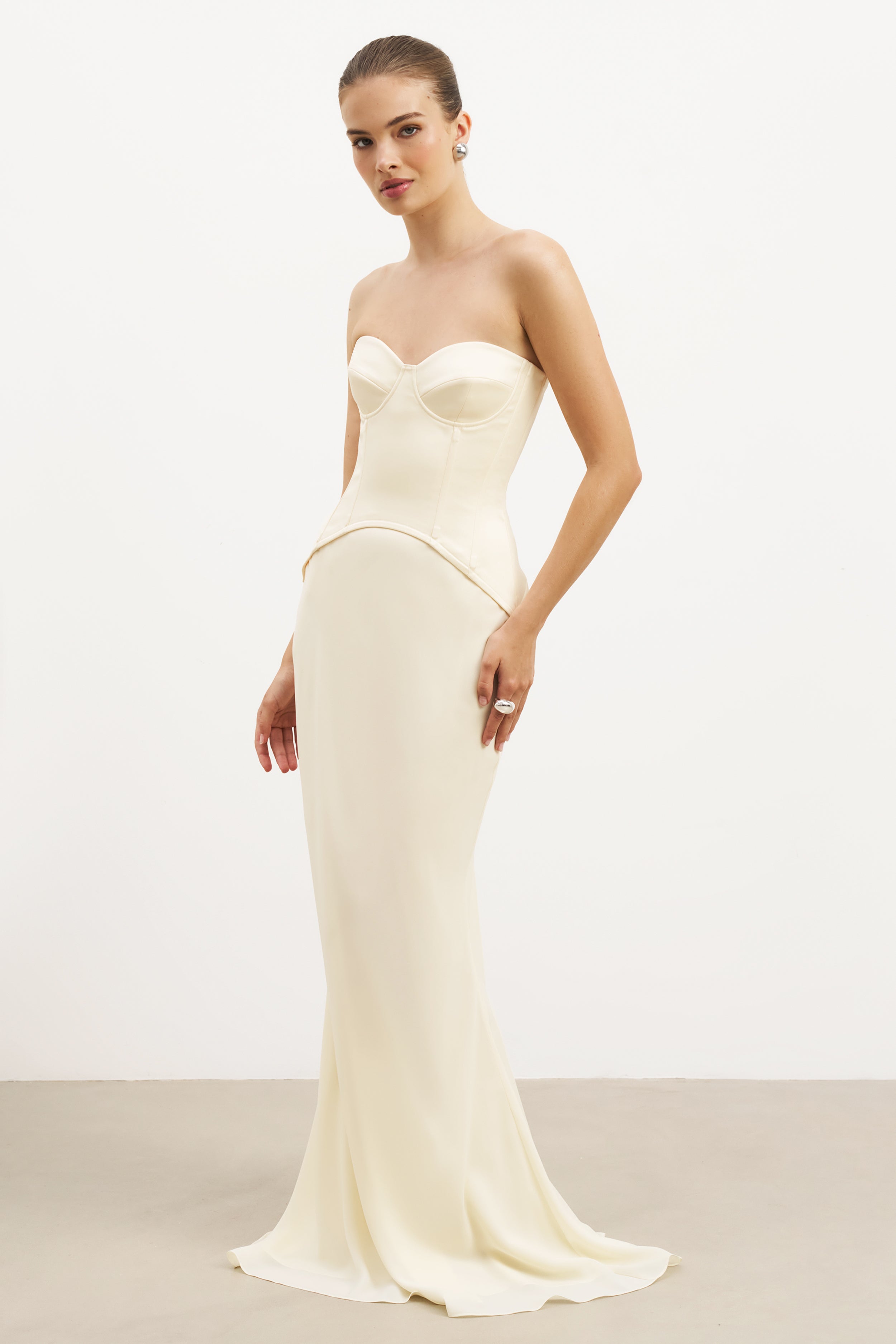 Satin Corset Gown with Sweetheart Neckline - Buttermilk