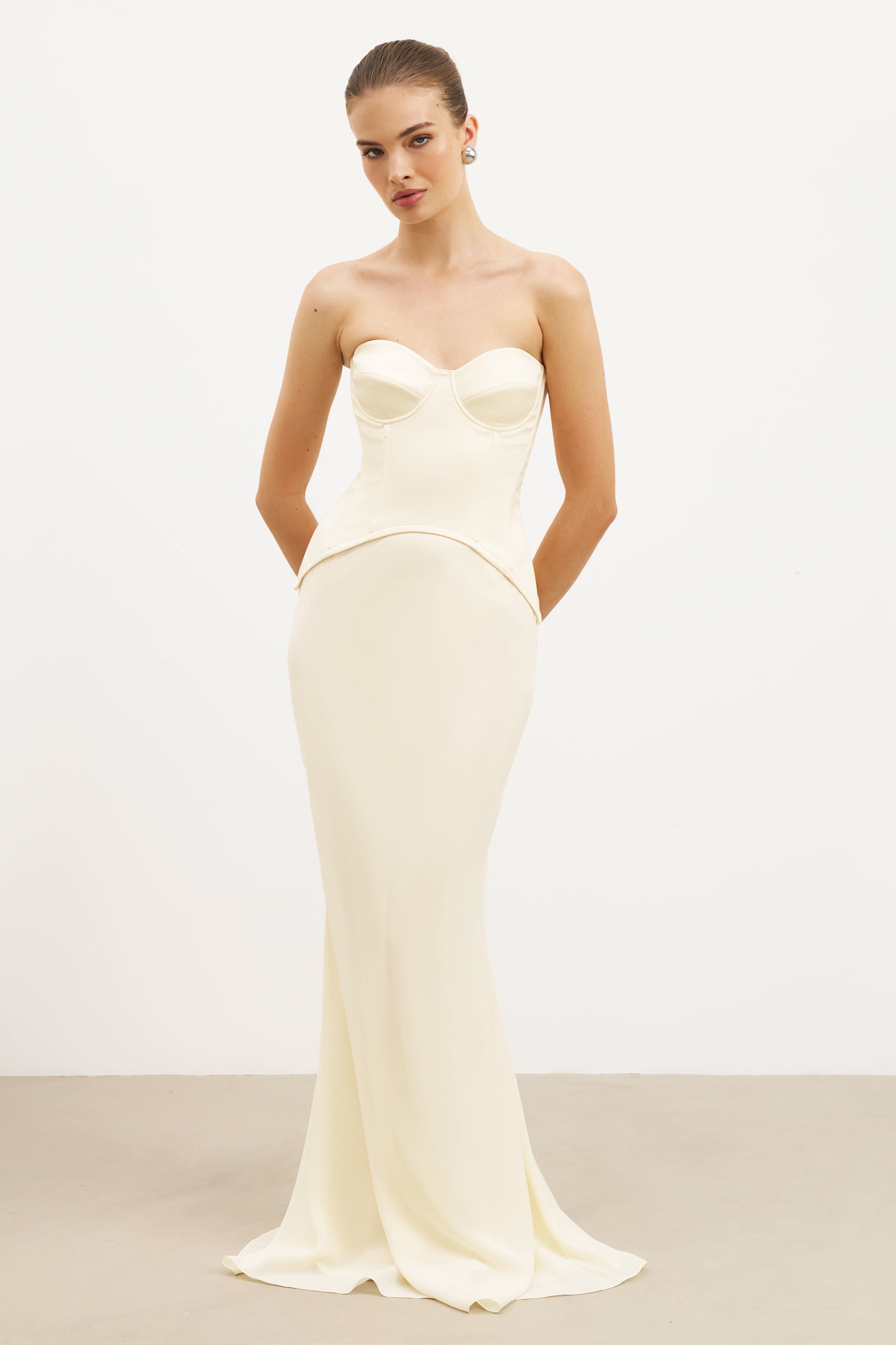 Satin Corset Gown with Sweetheart Neckline - Buttermilk