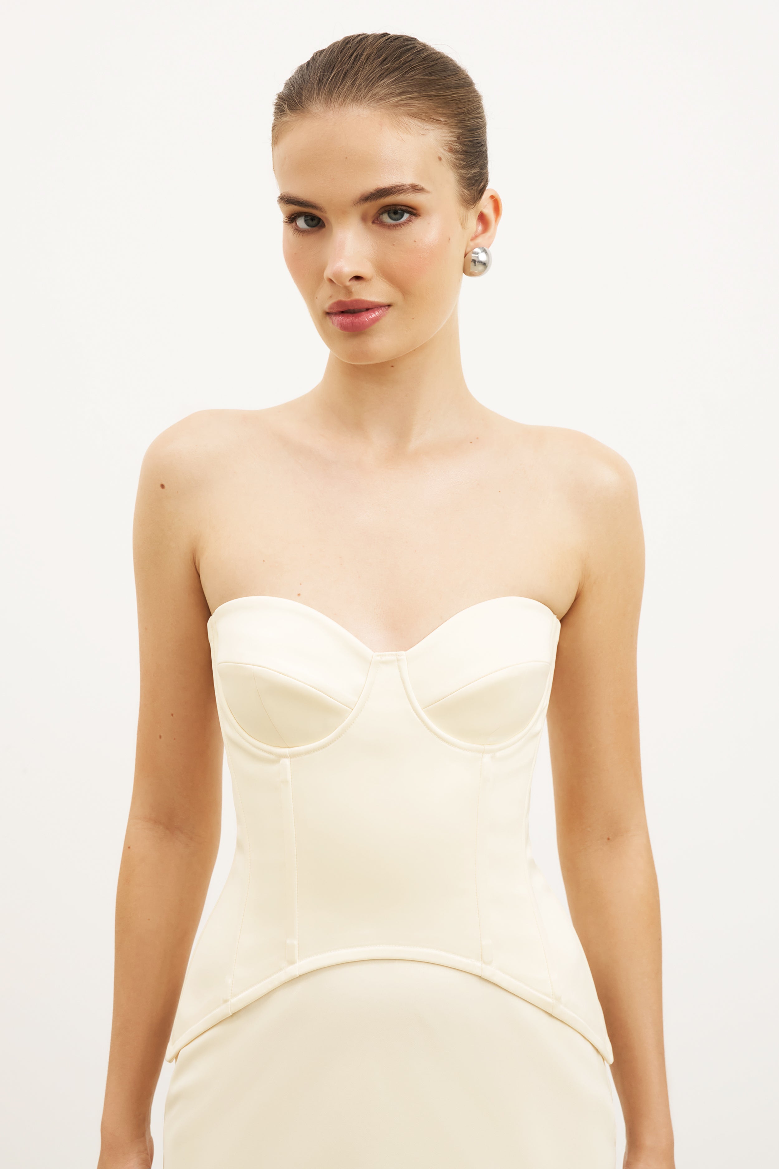 Satin Corset Gown with Sweetheart Neckline - Buttermilk