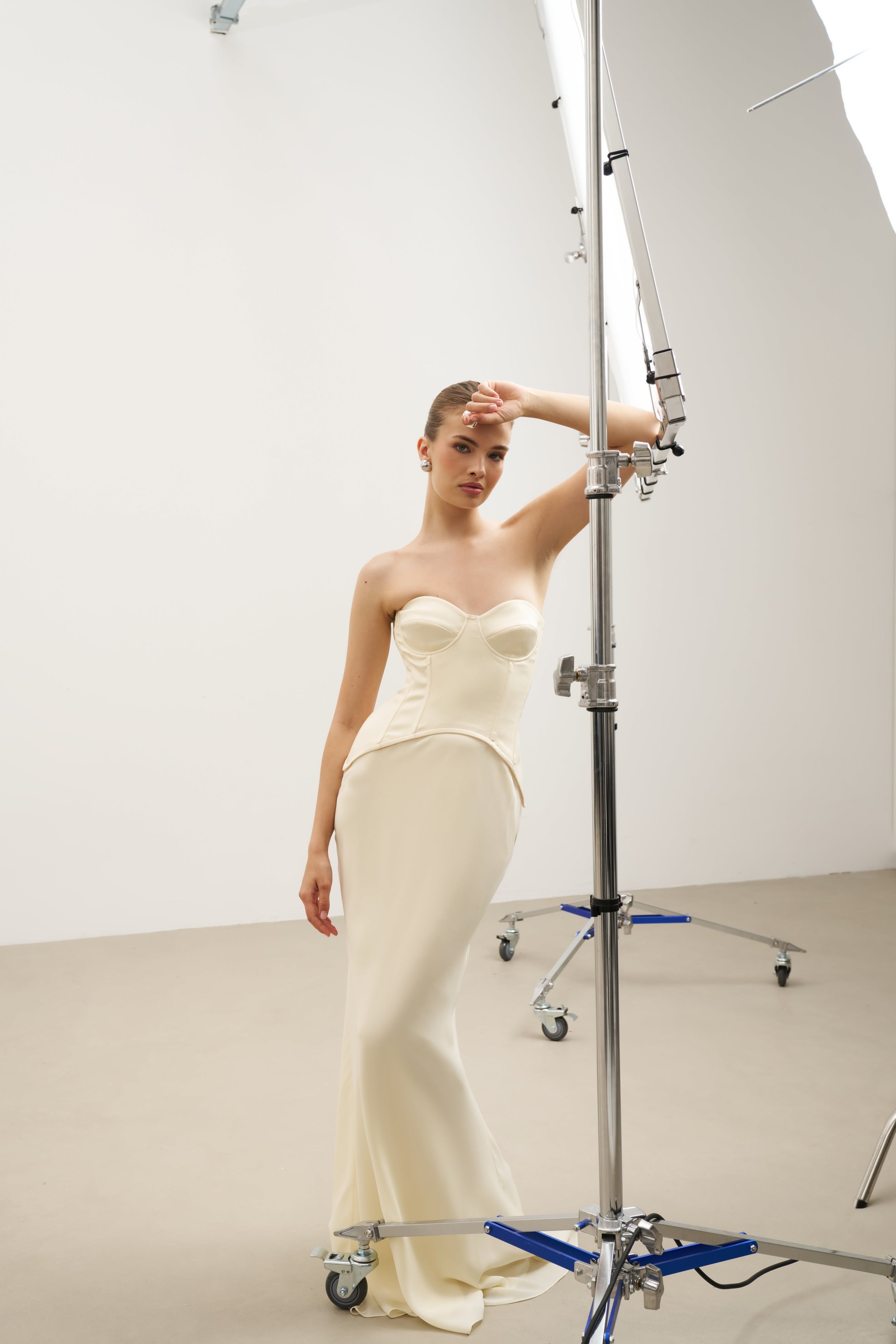 Satin Corset Gown with Sweetheart Neckline - Buttermilk