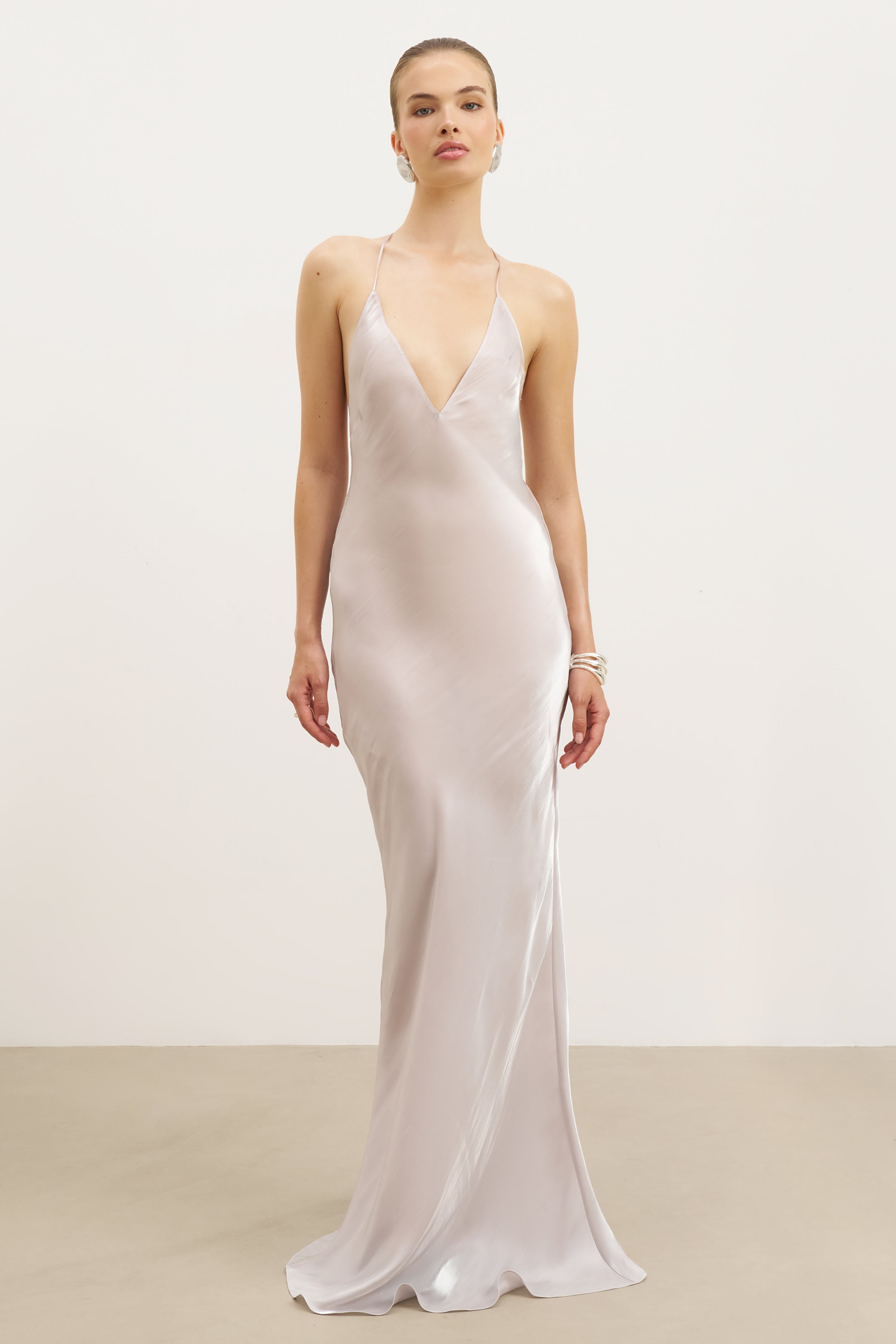 Pearl Detail Plunging Birthday Gown - Oyster Pearl