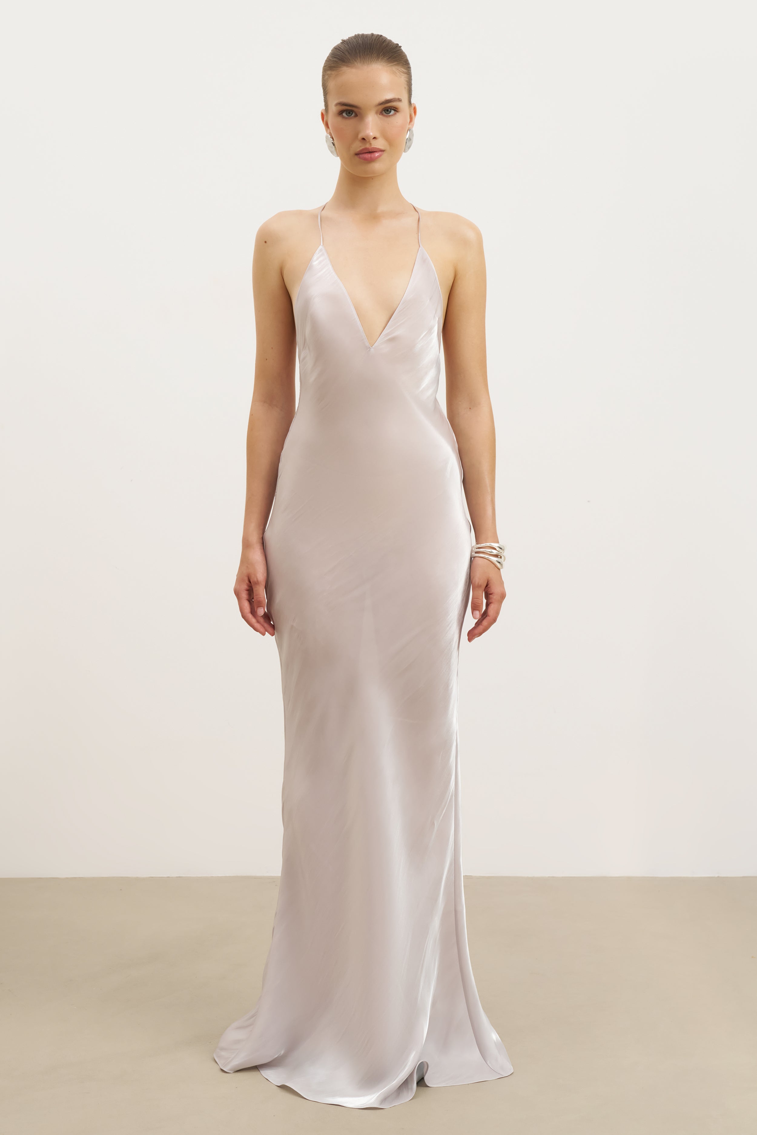 Pearl Detail Plunging Birthday Gown - Oyster Pearl