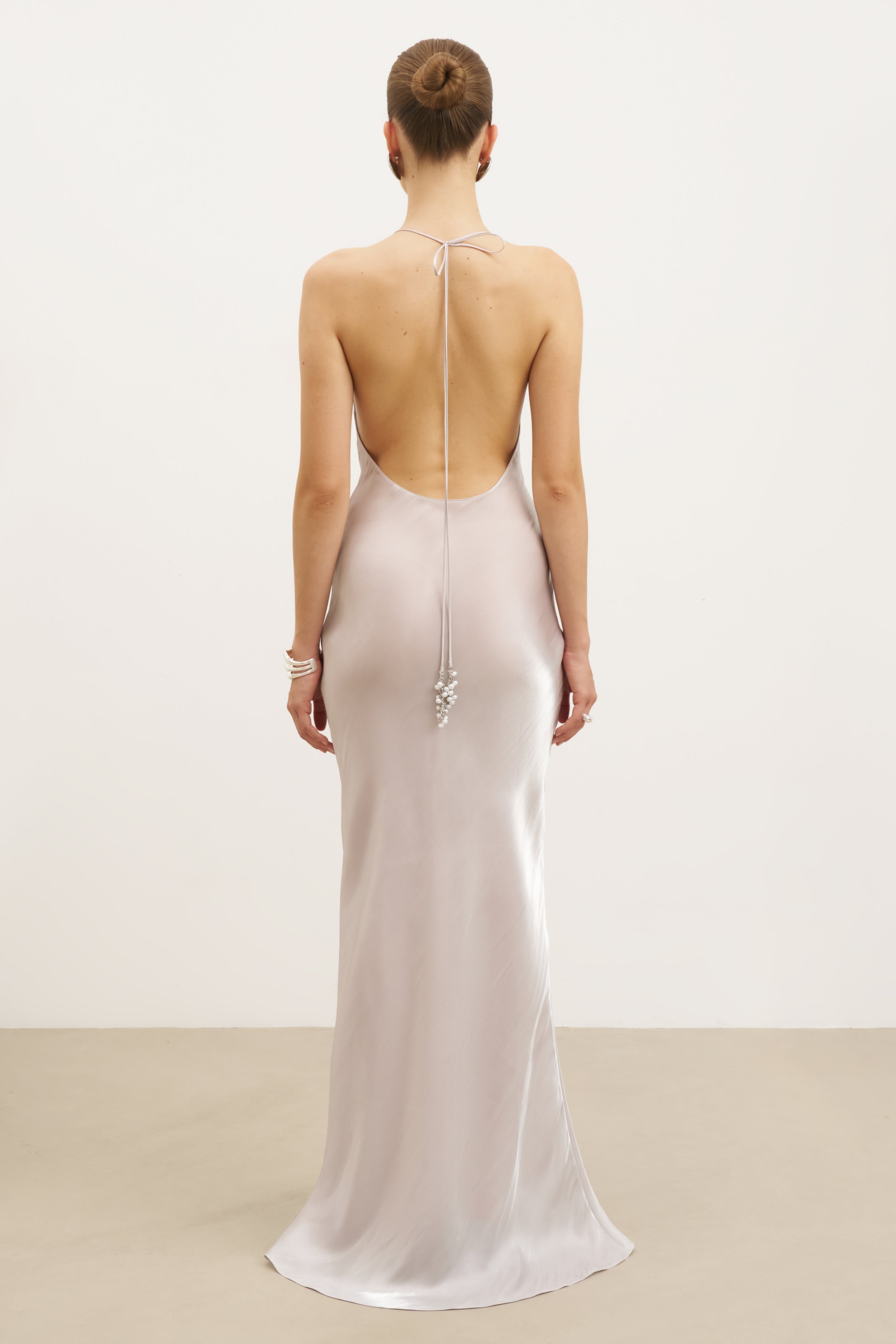 Pearl Detail Plunging Birthday Gown - Oyster Pearl