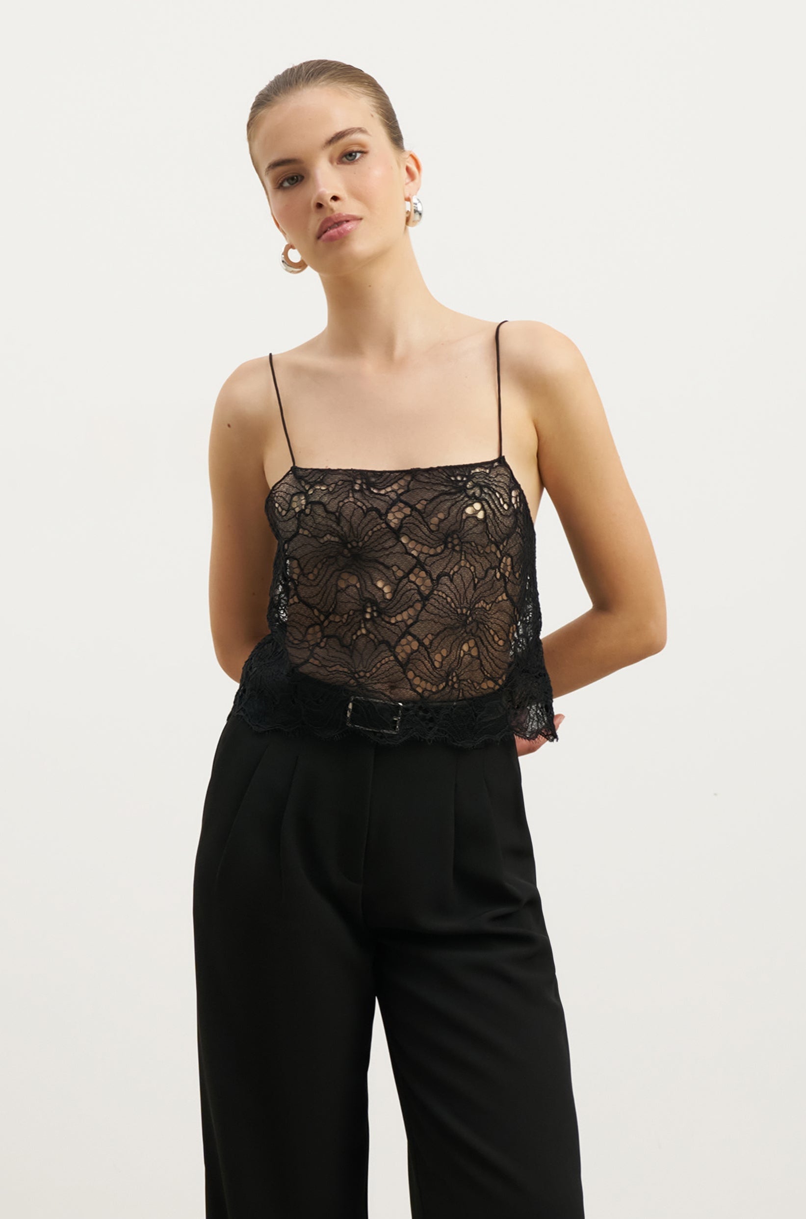 Lace Square Neck Camisole - Black
