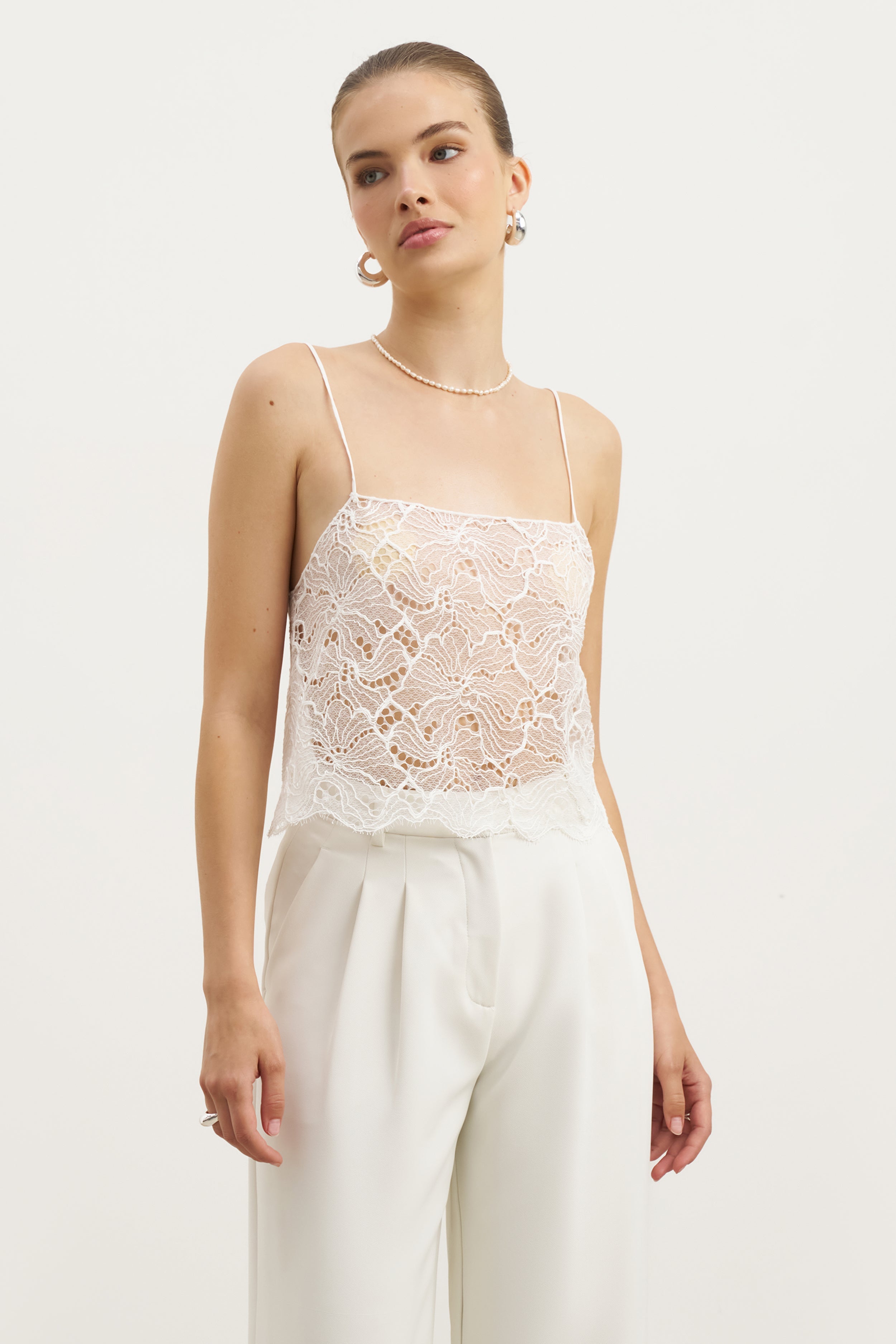 Lace Square Neck Camisole - White