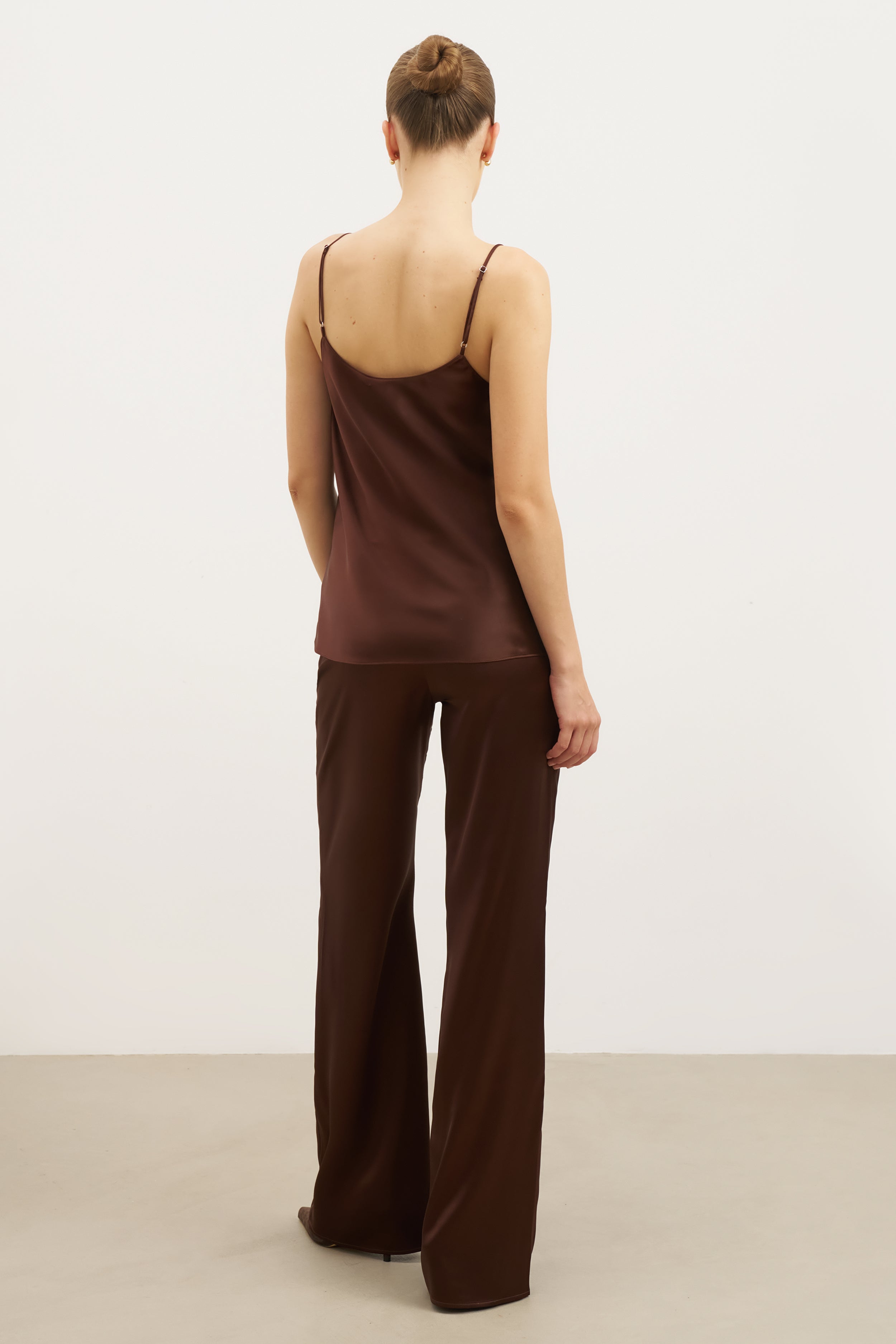 Formal Satin Straight Leg Trousers - Carob