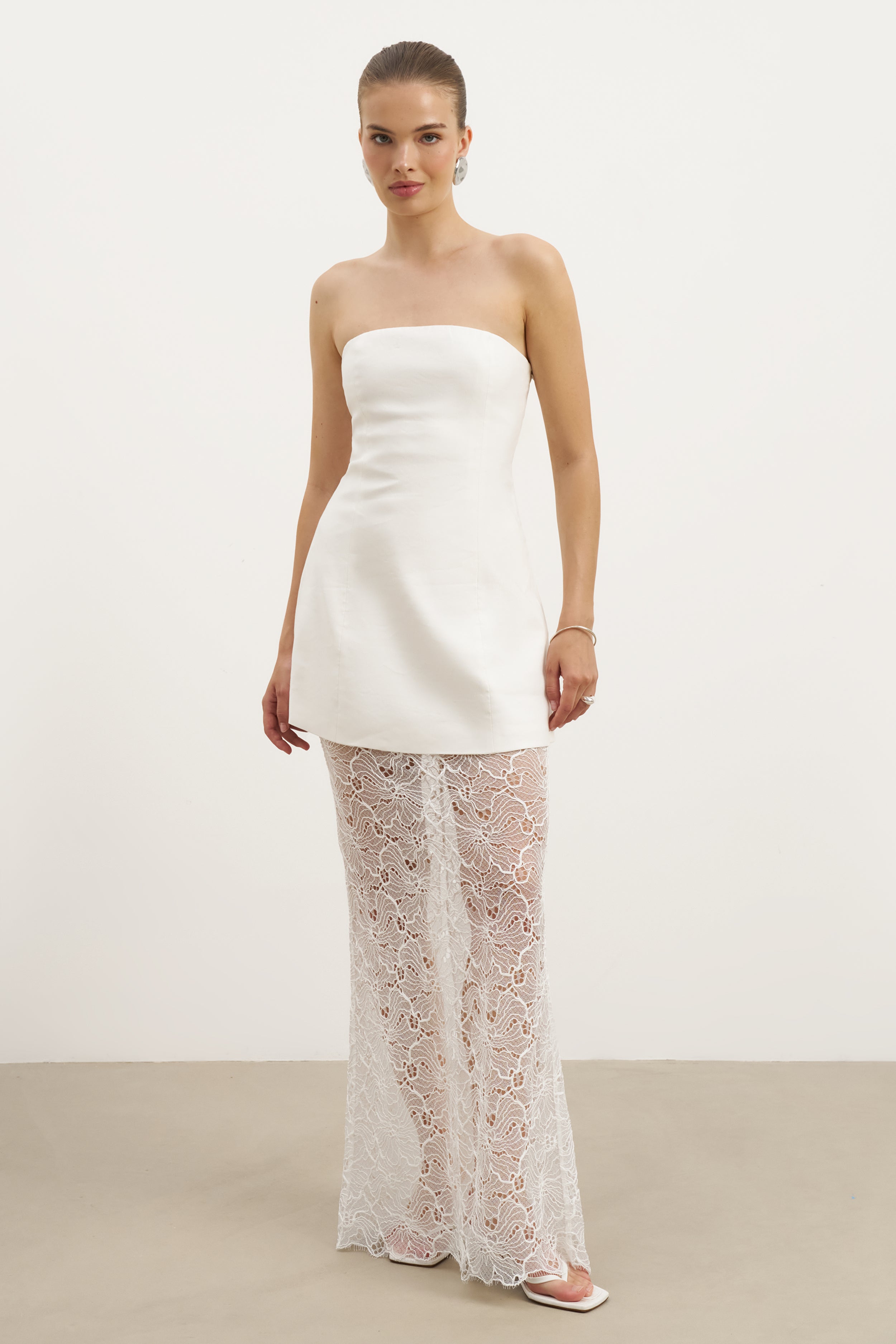 Lace Column Maxi Skirt - White