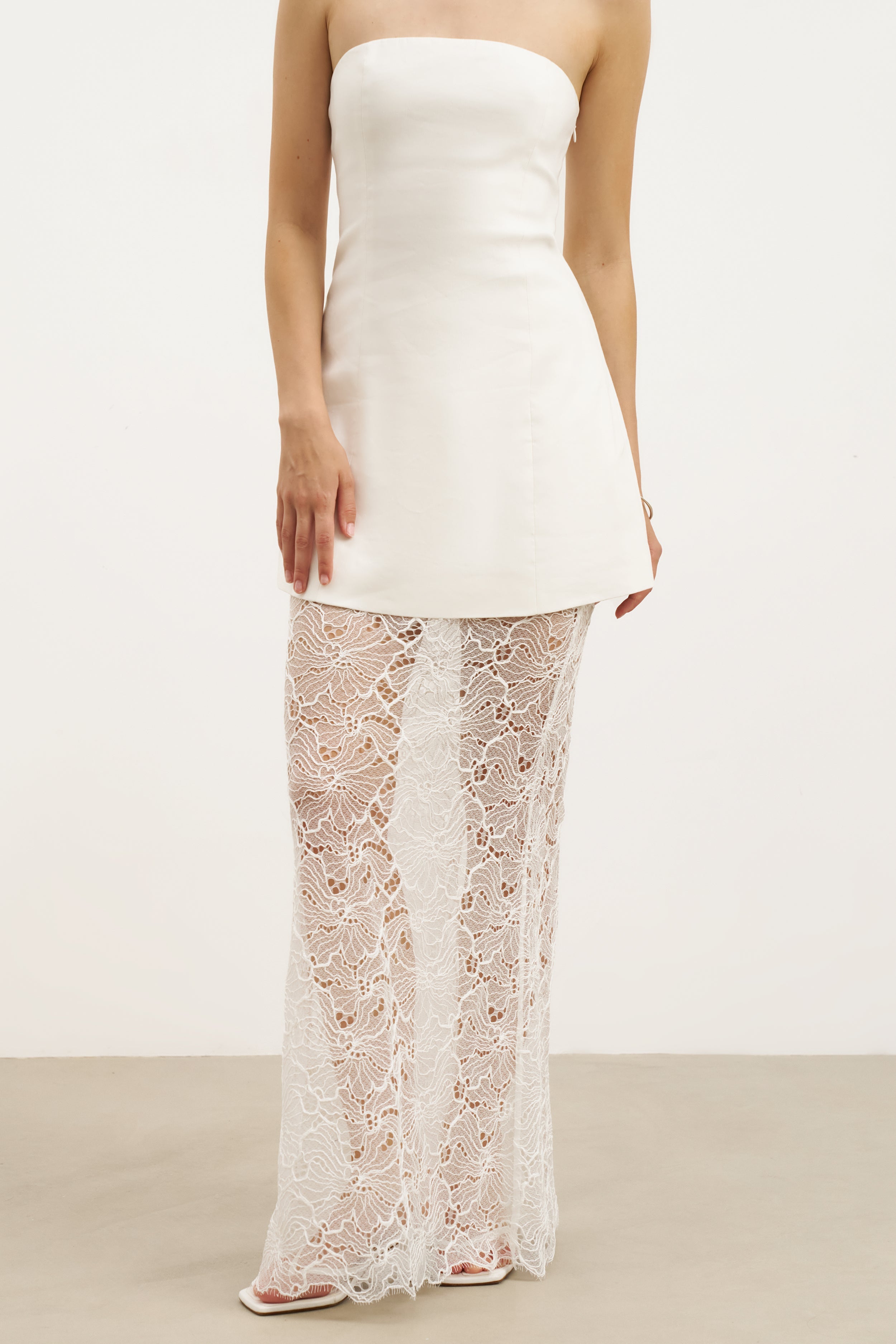 Lace Column Maxi Skirt - White