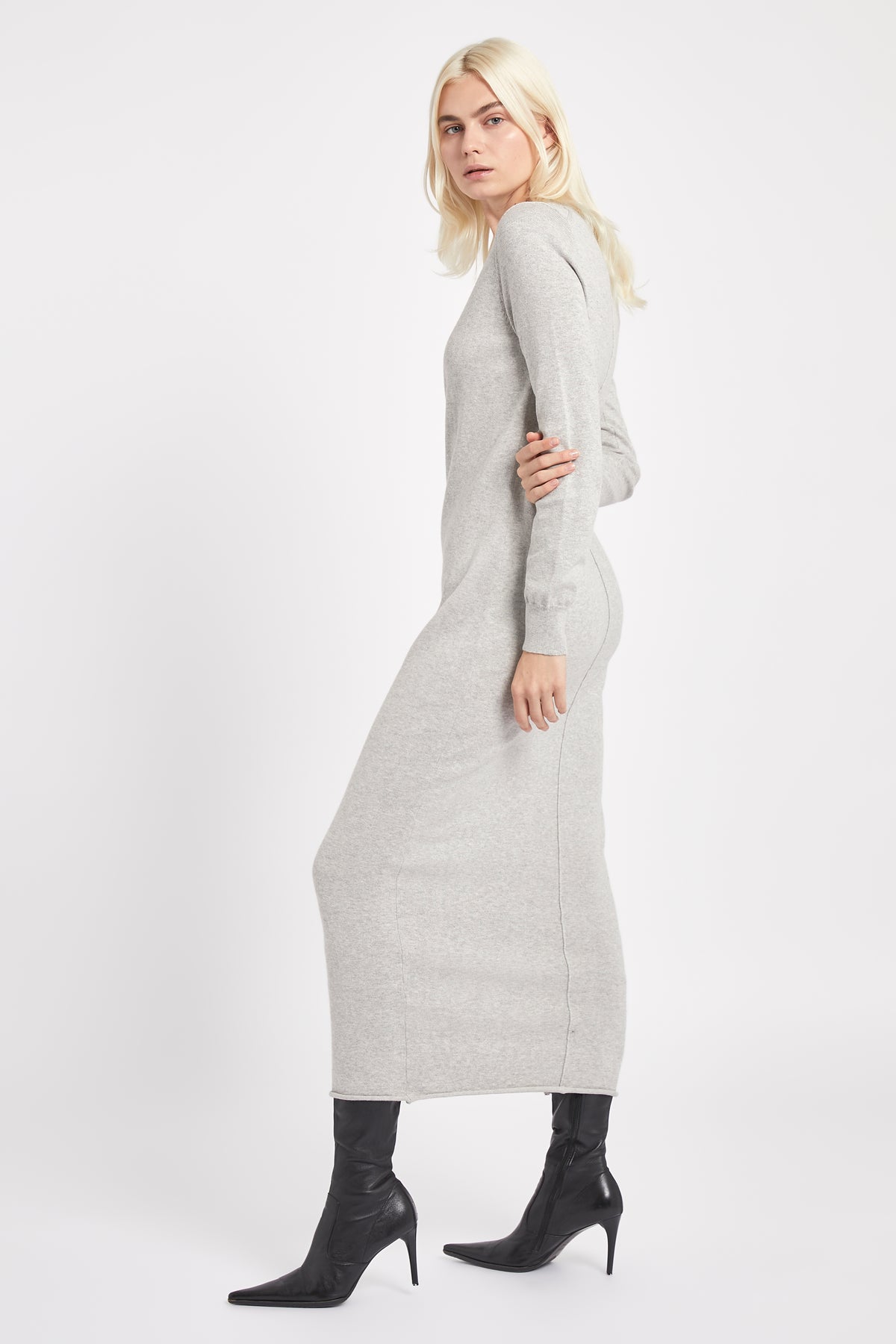 Cashmere Blend Column Maxi Dress - Pebble Grey
