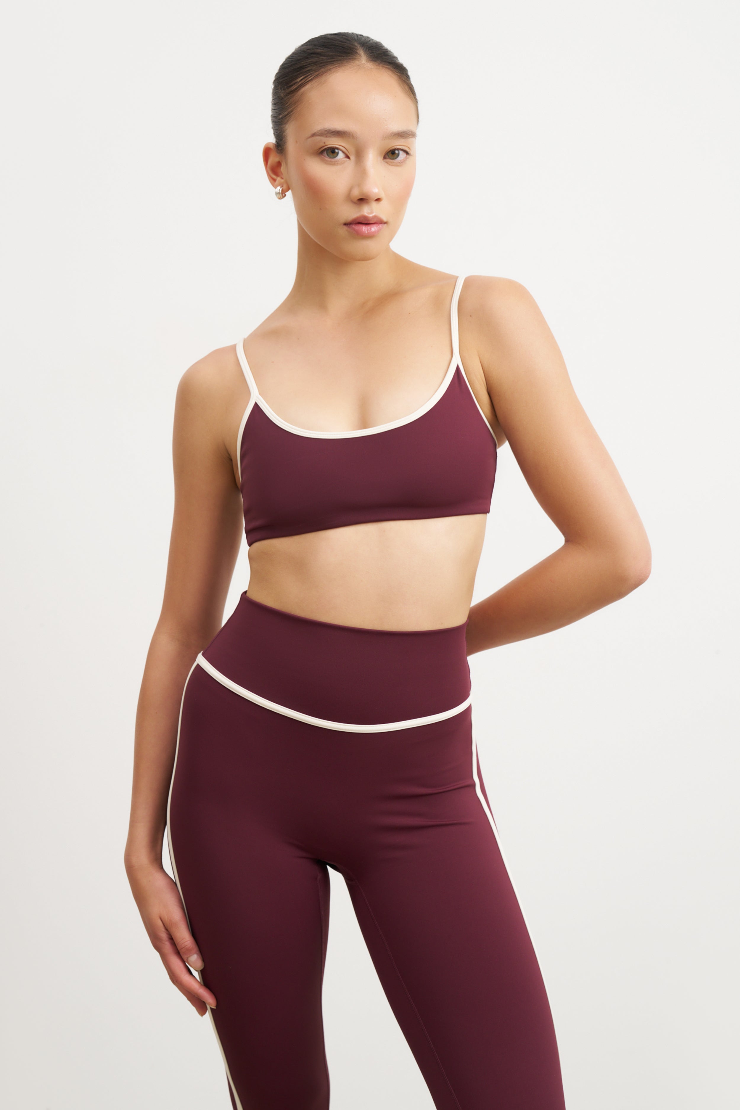 Base Contrast Trim Leggings - Merlot/Tofu