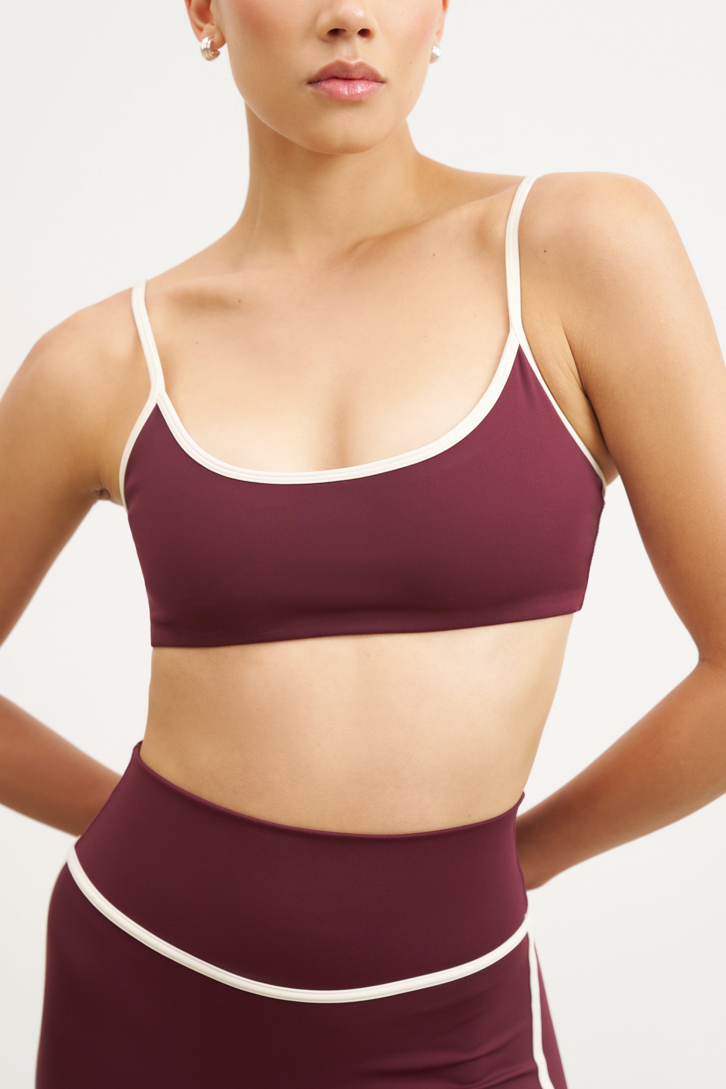 Base Contrast Trim Cami Bra - Merlot/Tofu