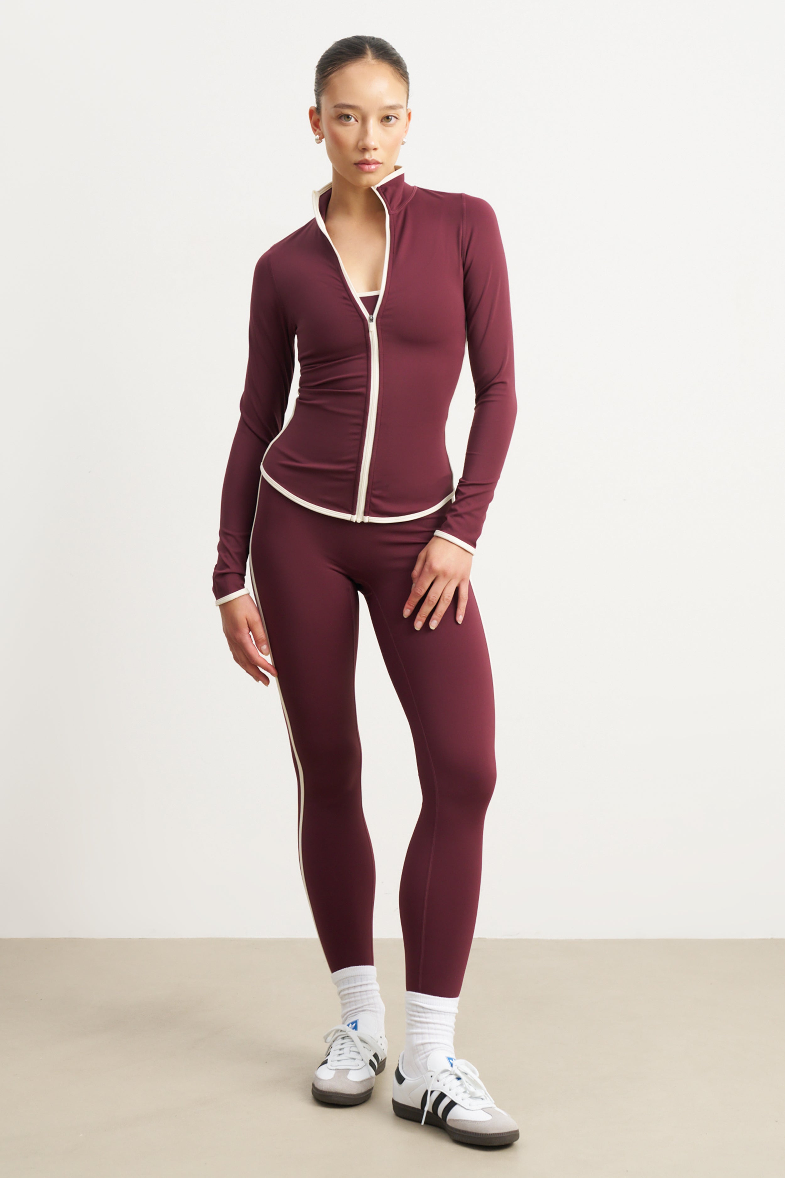 Base Contrast Trim Zip Up Jacket - Merlot/Tofu