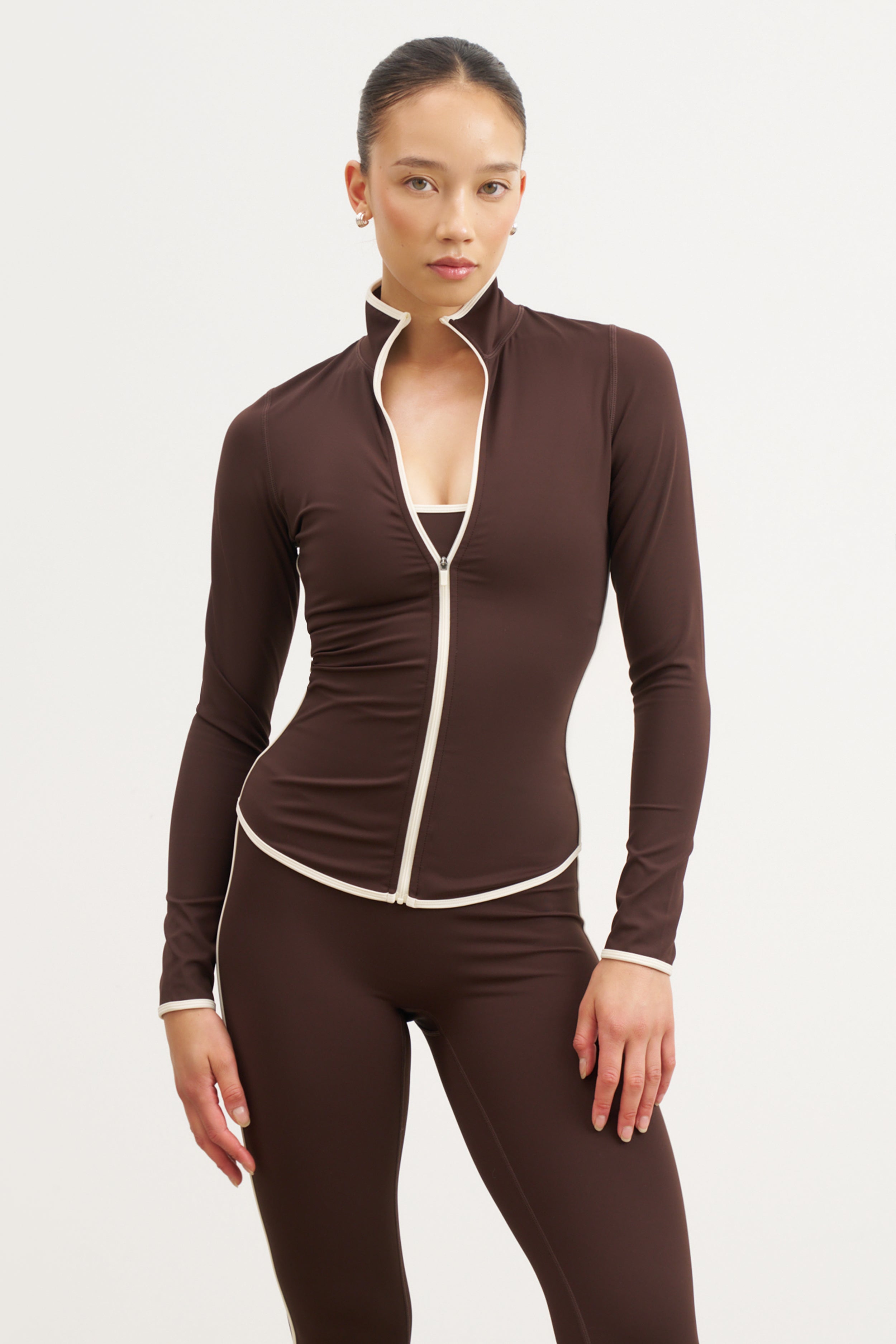 Base Contrast Trim Zip Up Jacket - Carob/Tofu