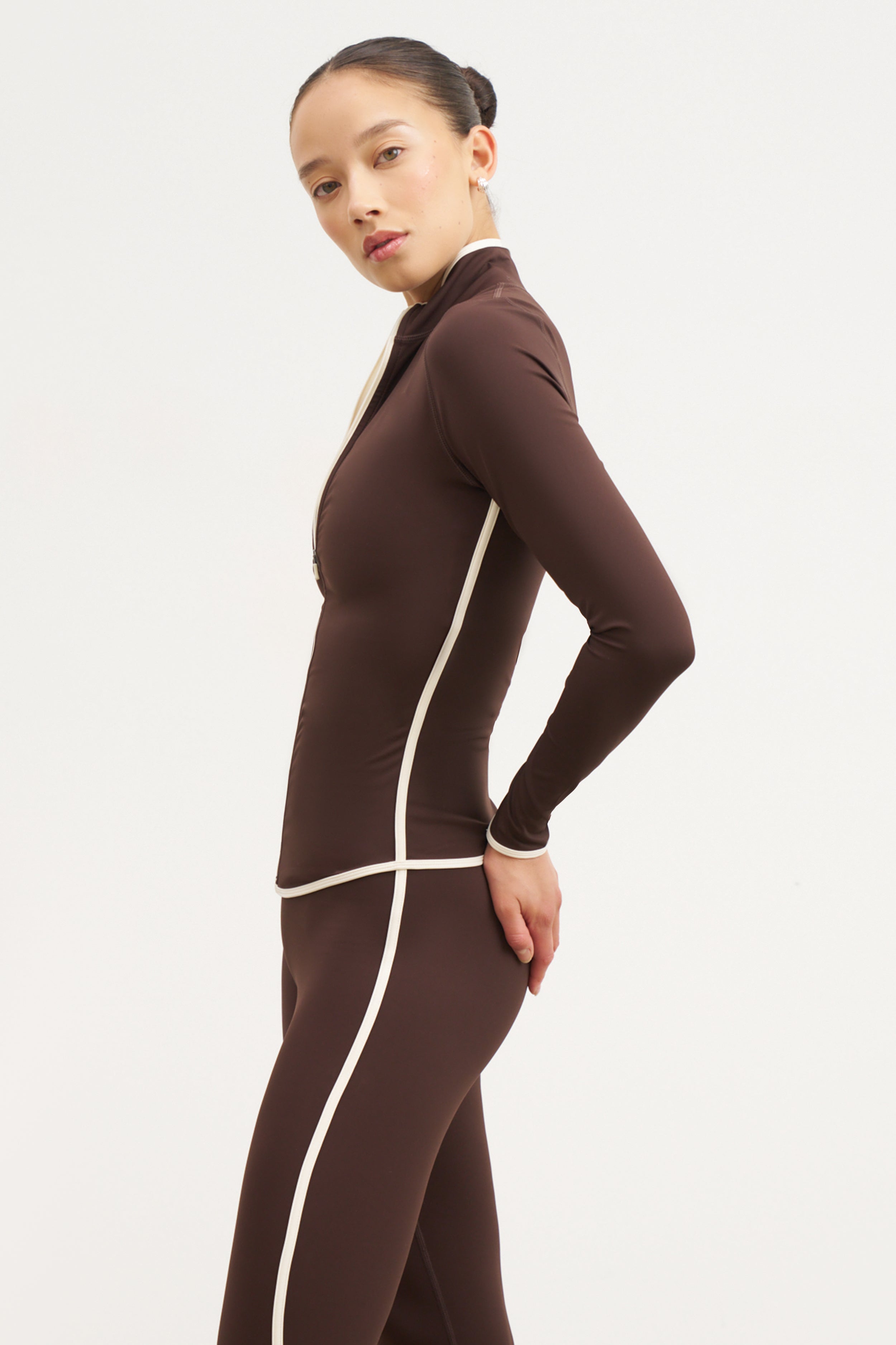 Base Contrast Trim Zip Up Jacket - Carob/Tofu