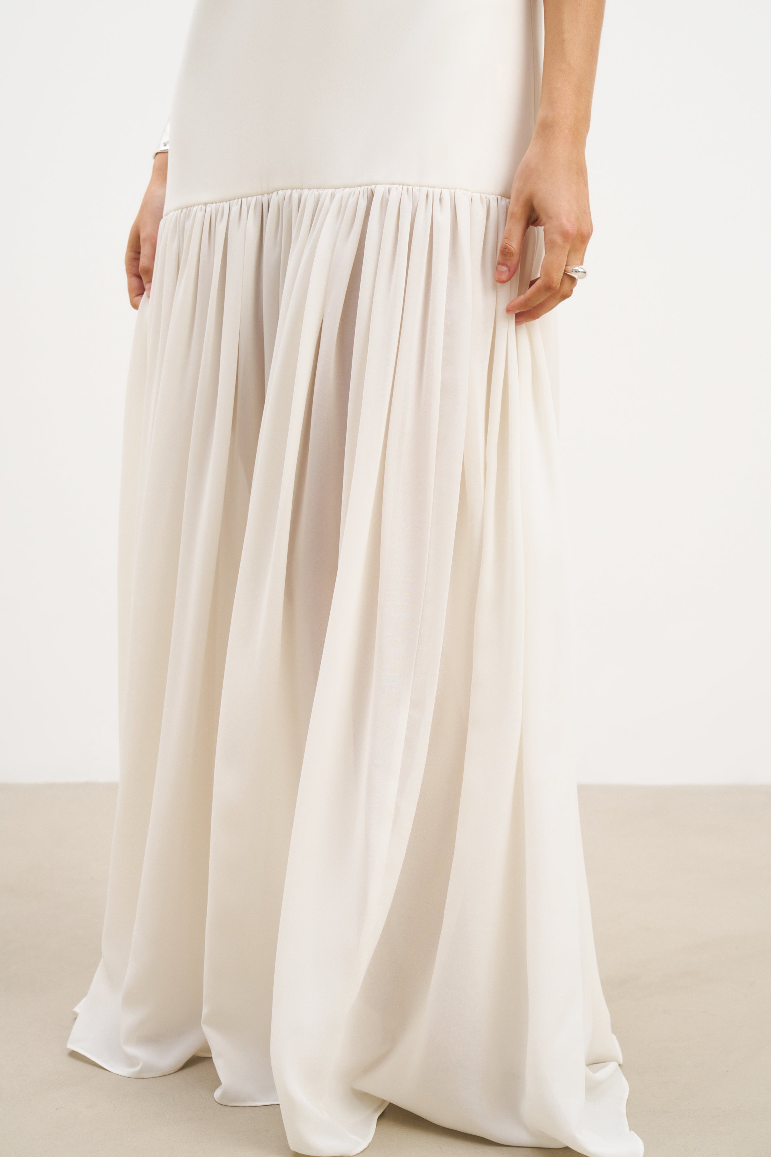 Flowing Dropped Waist Maxi Dress - Cream