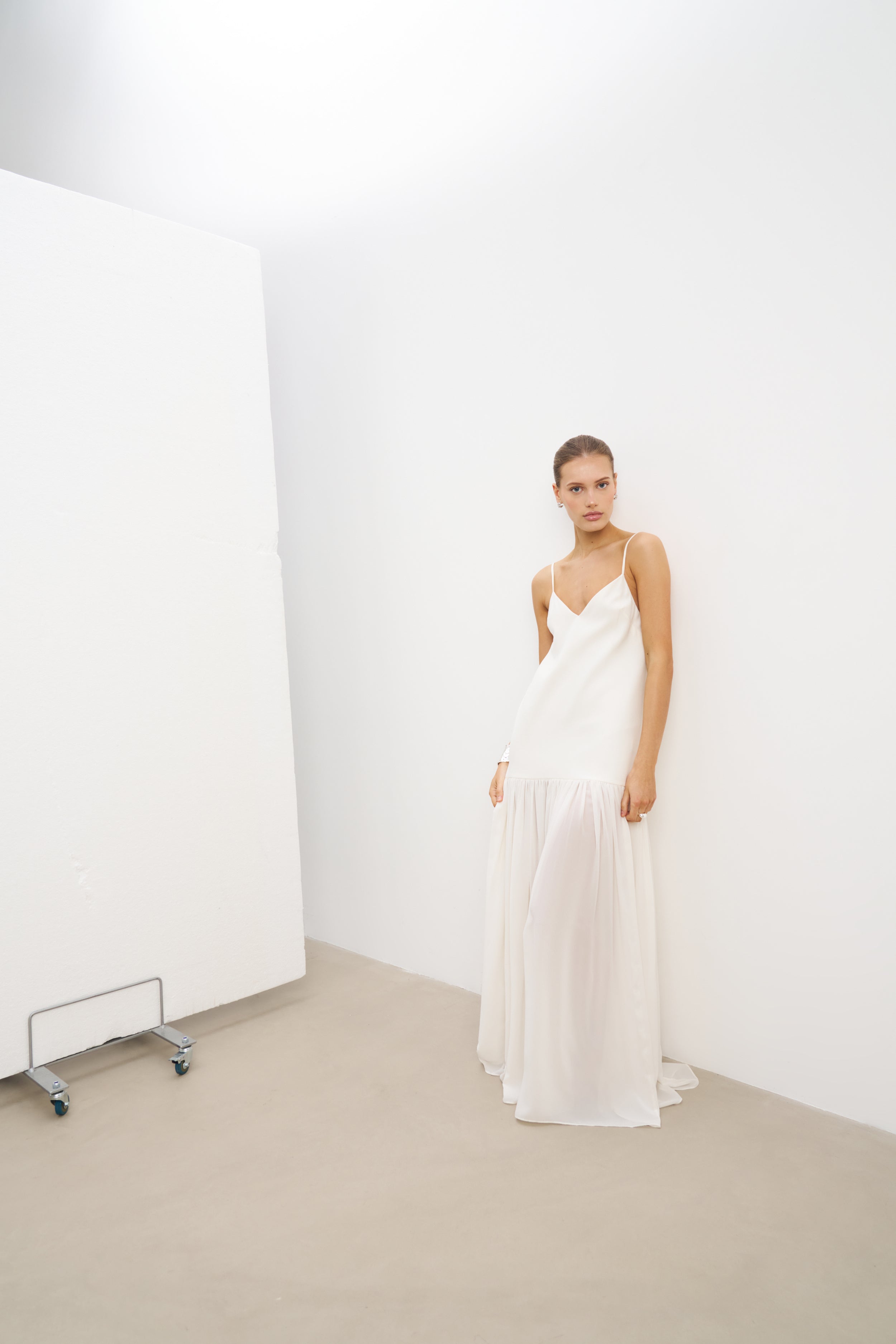 Flowing Dropped Waist Maxi Dress - Cream