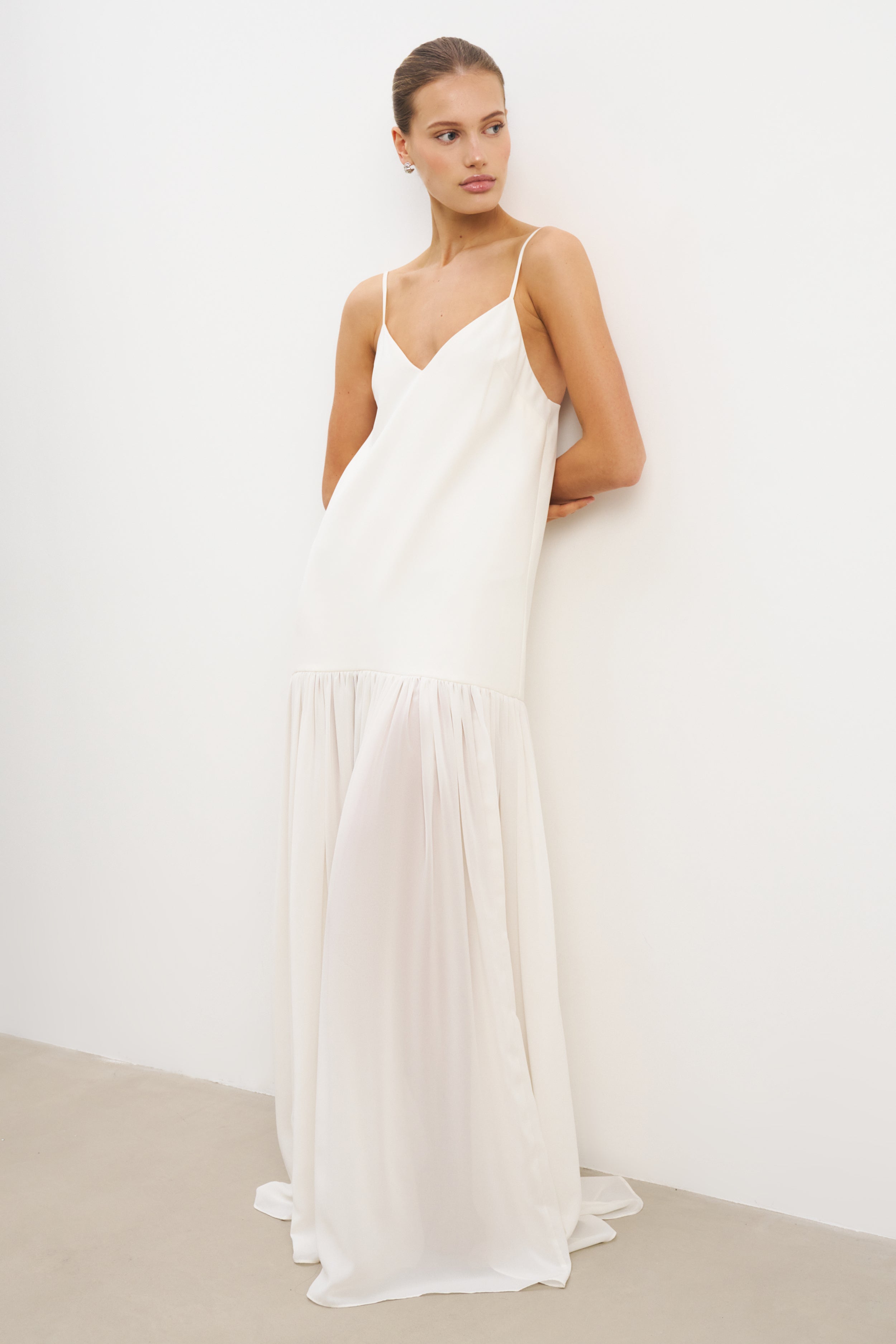 Flowing Dropped Waist Maxi Dress - Cream