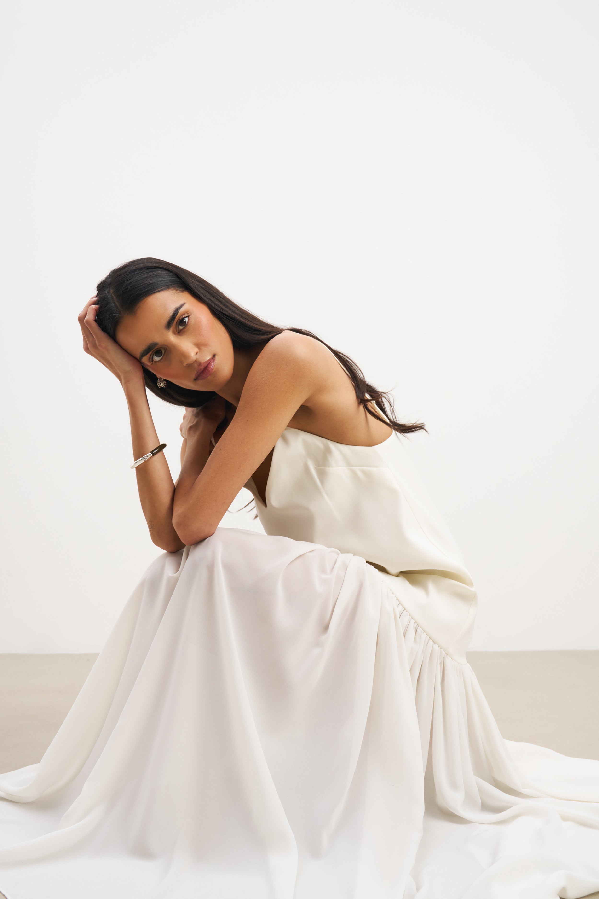 Flowing Dropped Waist Maxi Dress - Cream